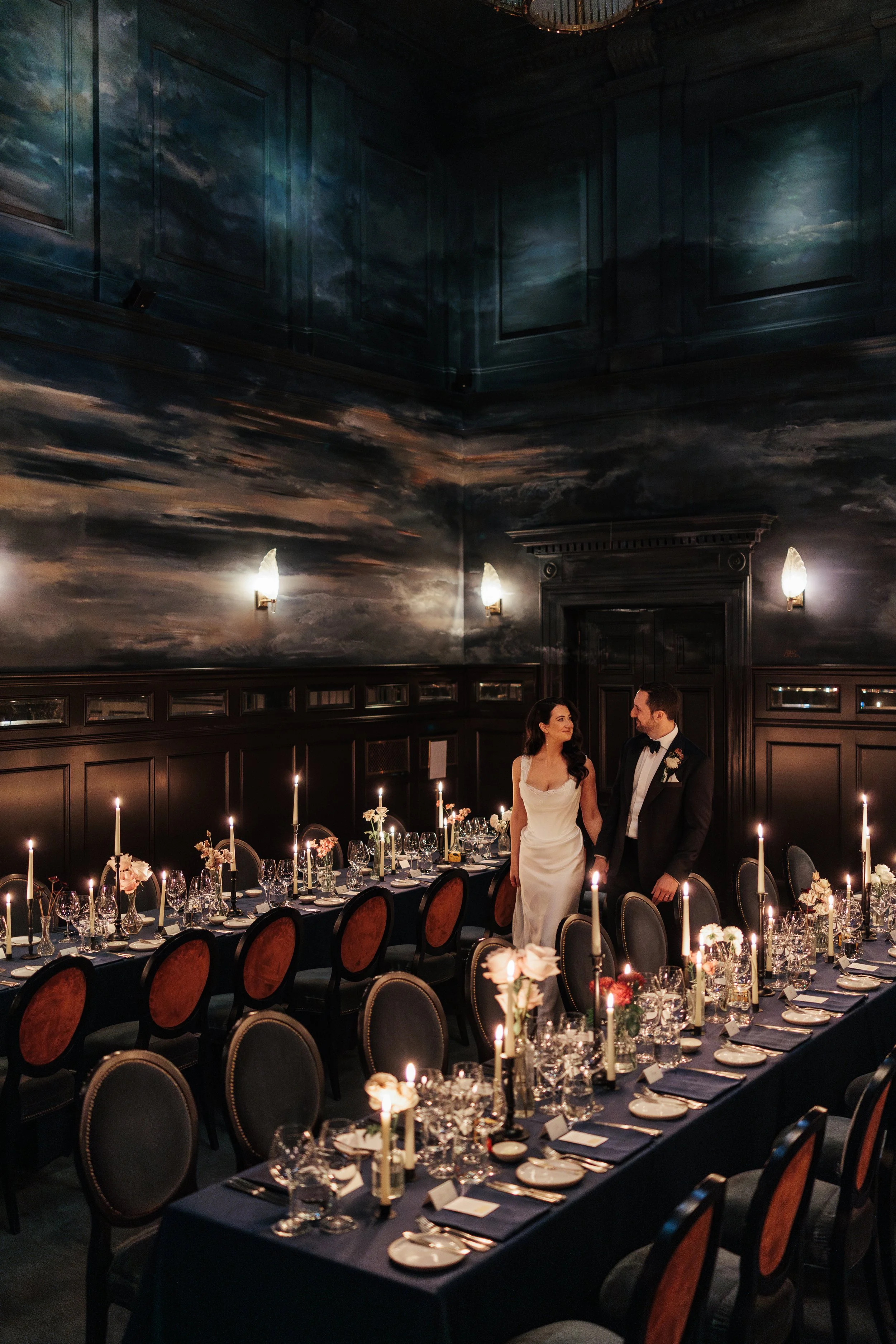 Bride and Groom getting ready for the wedding breakfast at the NoMad London Hotel ballroom