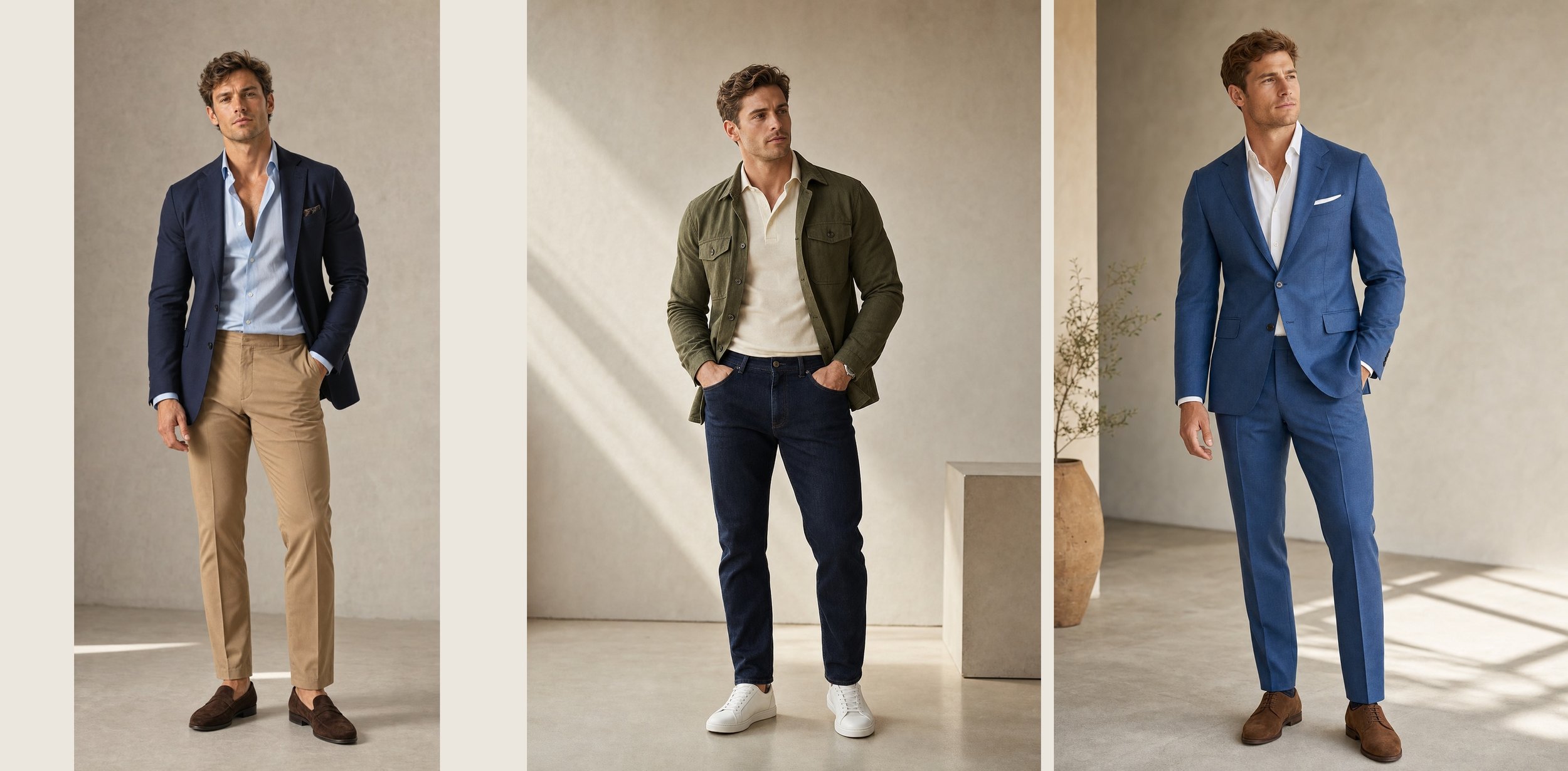 Three summer smart casual looks by London Bespoke Tailor Roberto Revilla