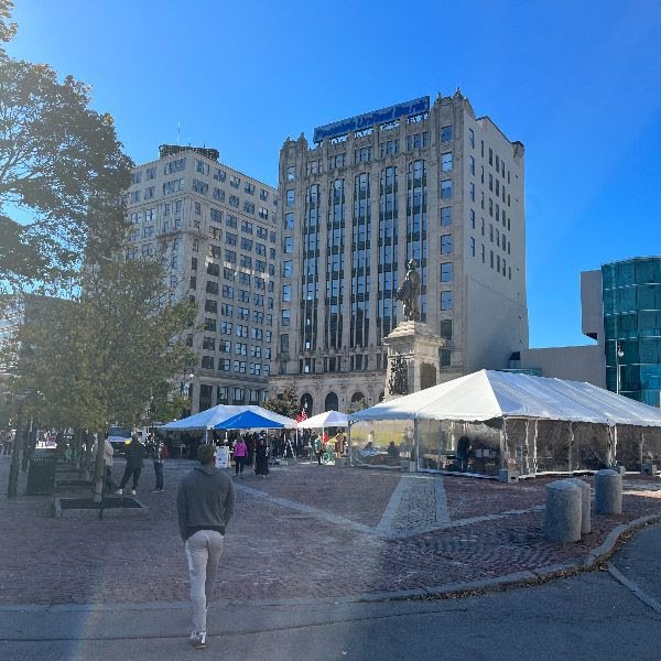 The scene in Monument Square.