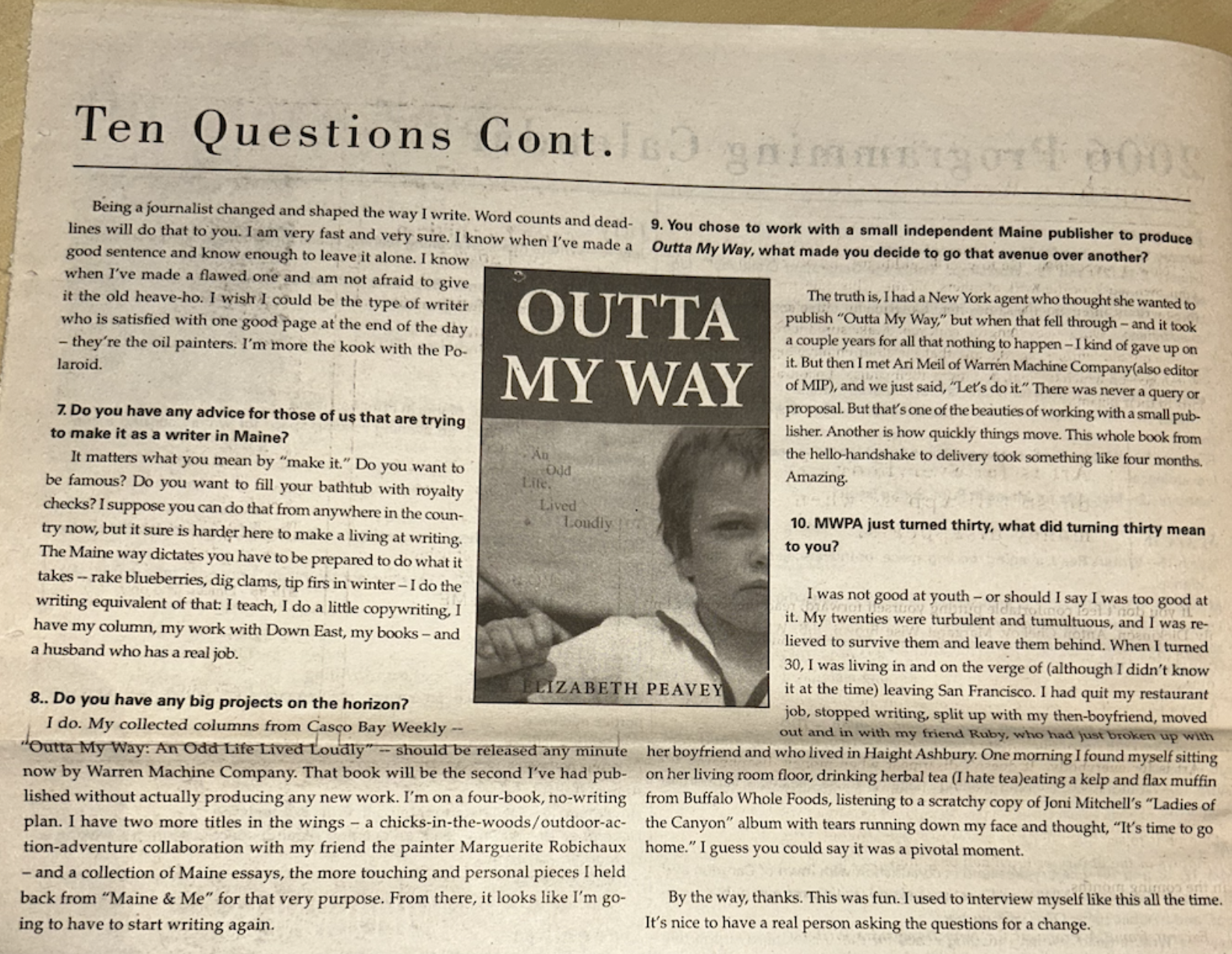 Ten Questions with Elizabeth Peavey (continued) from Winter 2005 Maine In Print