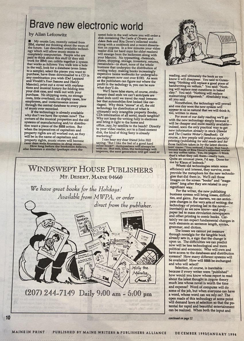 “Brave new electronic world” from December 1993 - January 1994 Maine In Print