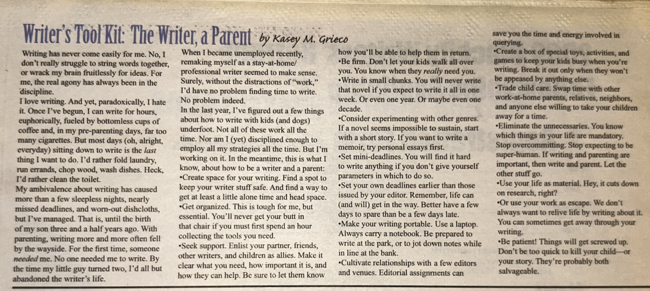 The Writer, a Parent from Spring 2009 Maine In Print