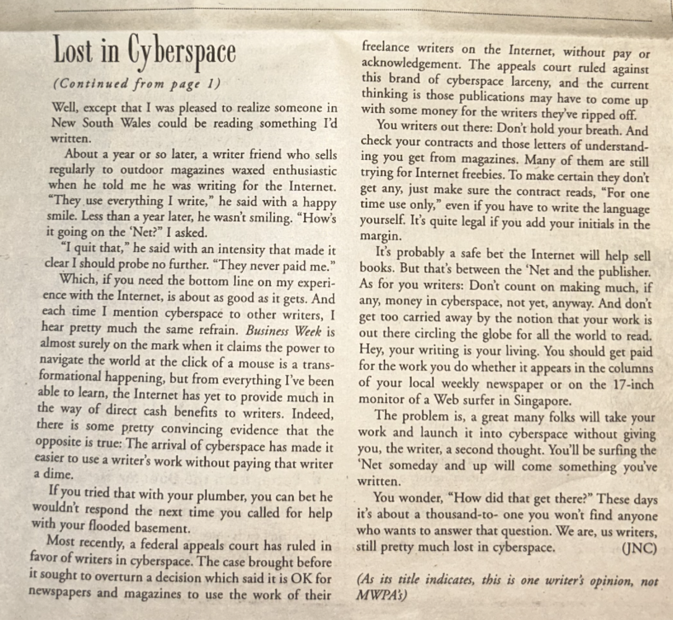 Lost in Cyberspace from November/December 1999 Maine In Print (continued)