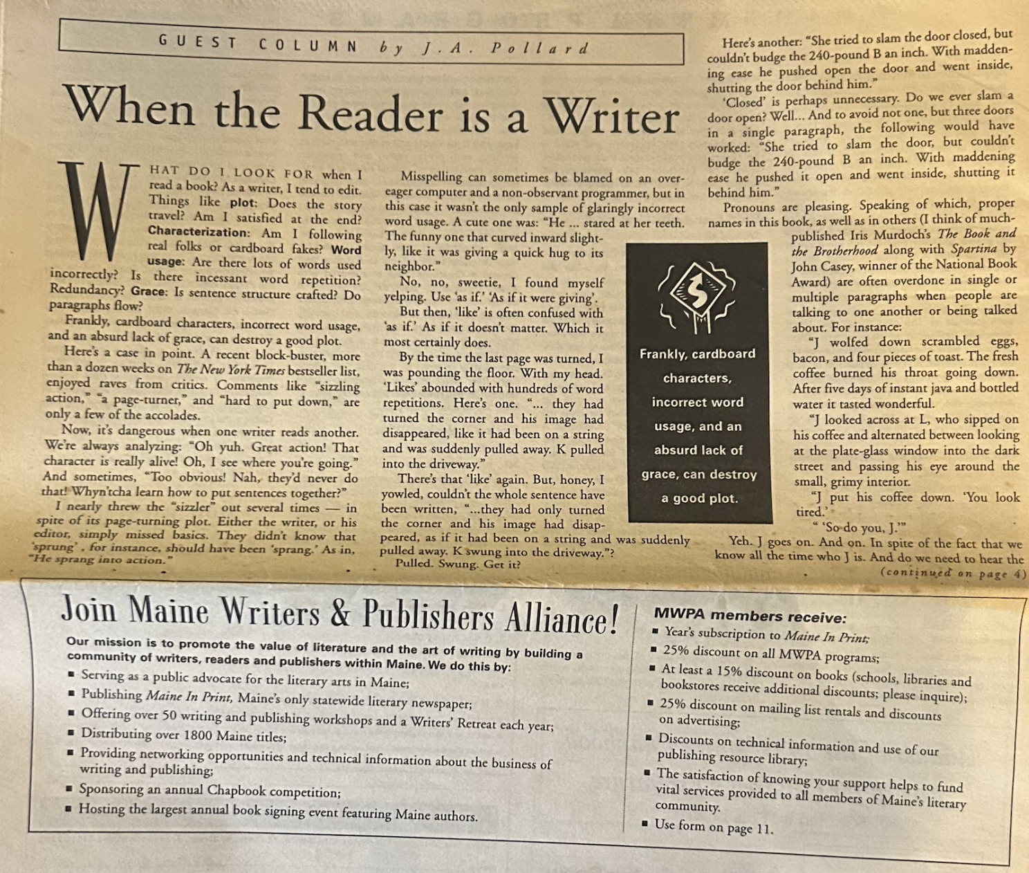 When the Reader is a Writer - Guest Column from June 1999 Maine In Print