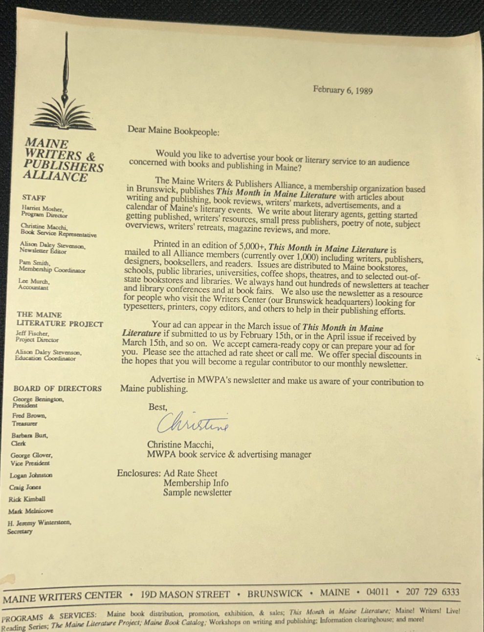 Dear Maine Bookspeople…