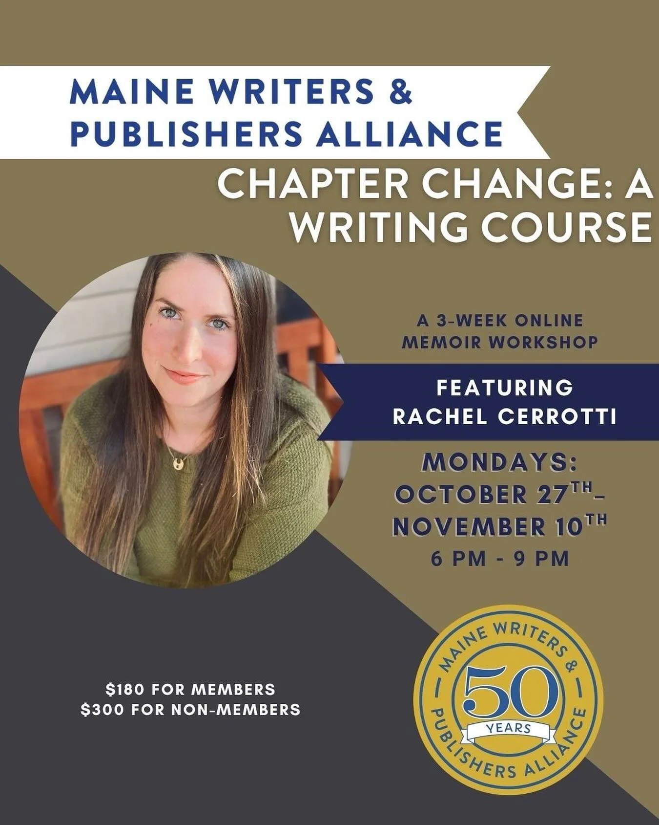 Another incredible upcoming memoir workshop with @rachaelcerrotti !

There is an evolving relevance of history, especially our own. Whether our lives change by choice, tragedy, or the inevitability of time, our life experiences and the memories that 
