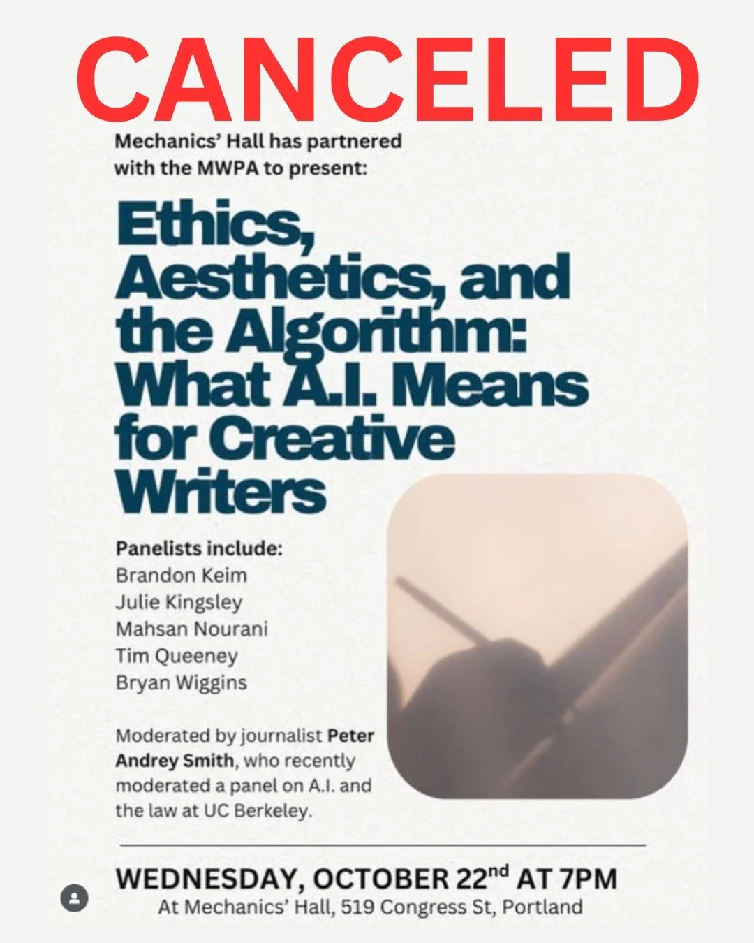 We hate to be the bearer of bad news, but we've had to cancel tonight's event due to circumstances beyond our control.

Please stay tuned, as we're trying to reschedule in the not-too-distant future.

Now more than ever we need these panels and momen