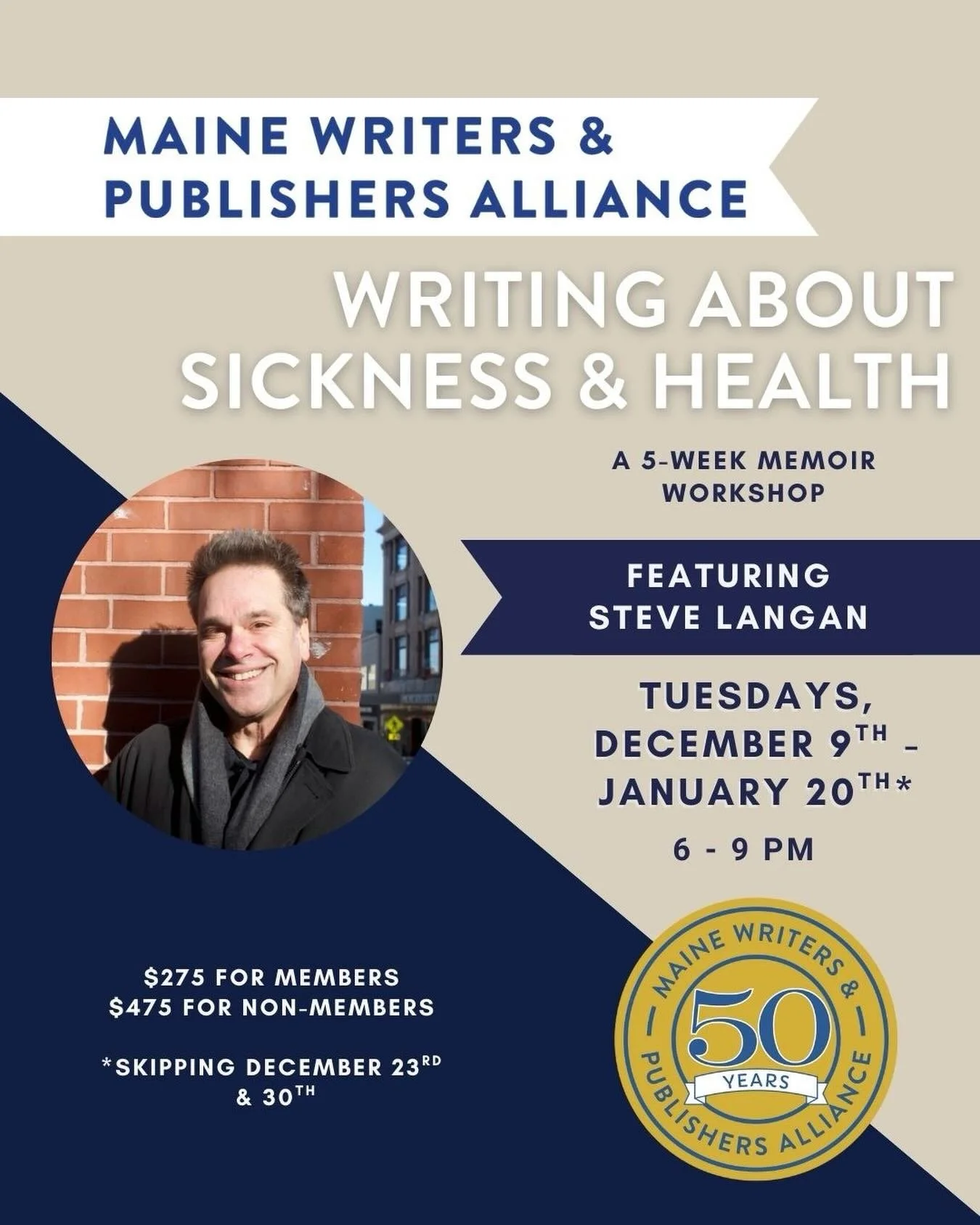 Develop and explore your &ldquo;illness and health timeline&rdquo; in a guided five-week writing workshop that includes generative information and materials. Guest instructors include local physicians and practicing writers, Margaret Carroll, MD, and
