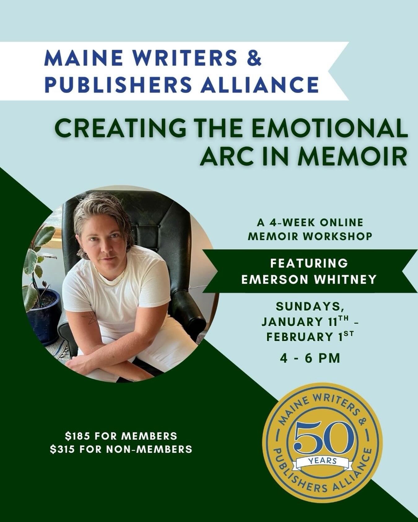 Happy new year! Upcoming workshop with @emersonwhitney__ ! 💫

How do we turn experience into story&mdash;emotion into motion? In this generative and reflective workshop, we&rsquo;ll explore how the emotional arc gives memoir its pulse. Through guide