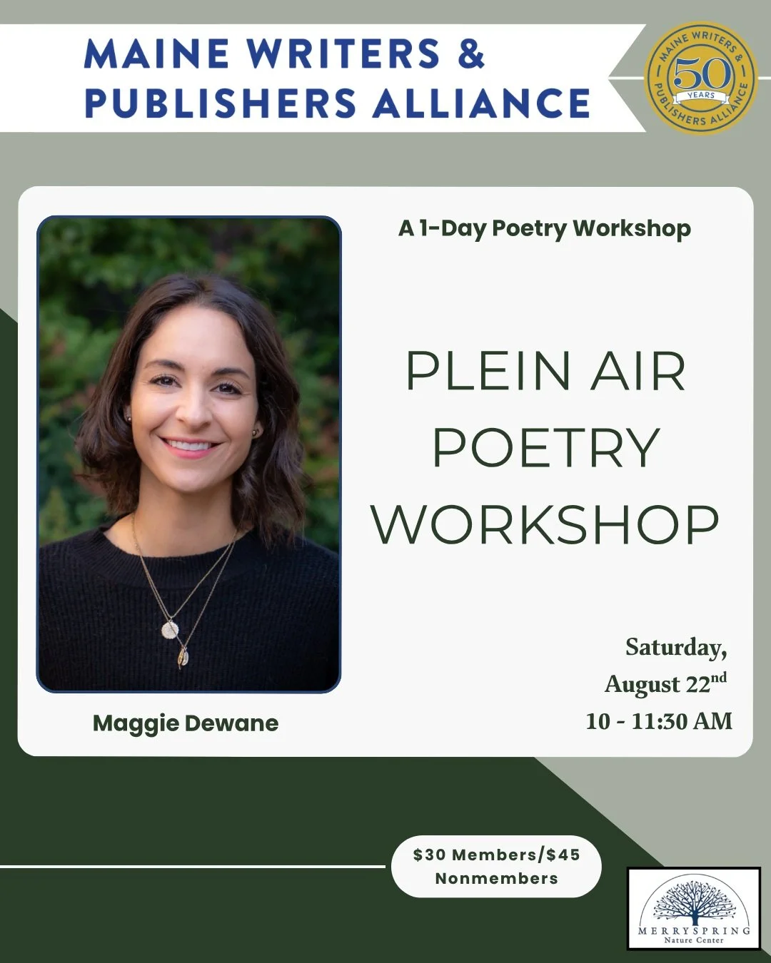 Join author and poet @maggiedewane for a nature-inspired poetry workshop and reading on August 22!

Beginning with a brief history of haiku, the workshop will move through creative writing warm-ups and highlight the benefits of nature journaling, a f
