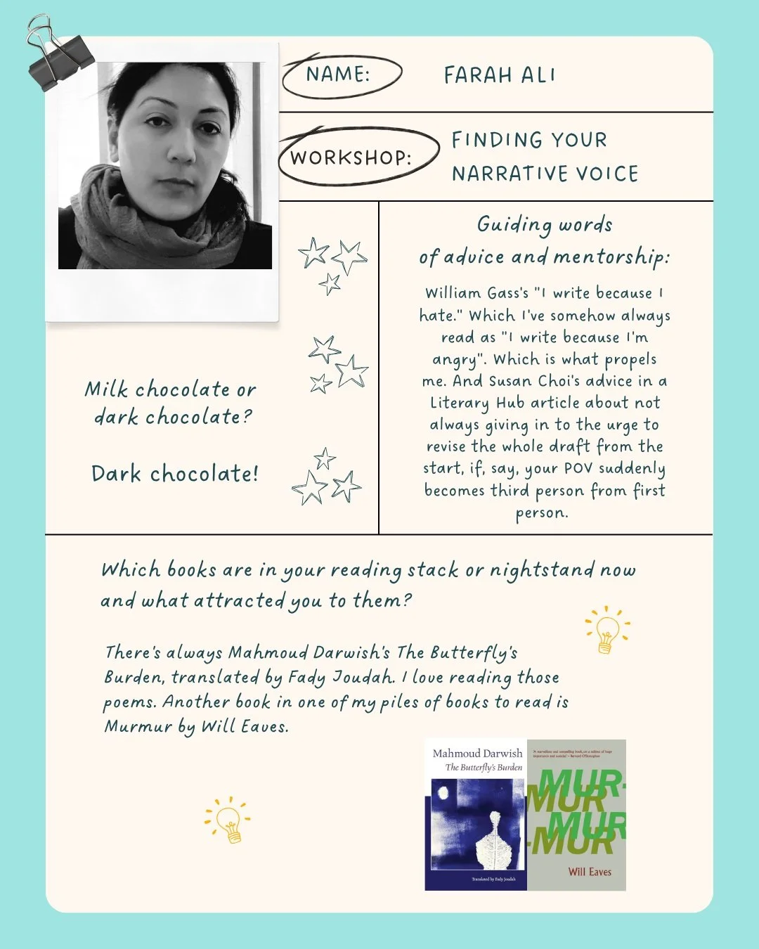 Meet @farahali.06! Farah will be leading a two day workshop for writers who have a story that they haven't been able to shake off. 

Check out the link in our bio for more information and registration. 

#MaineWriters #CreativeWriting #Writing