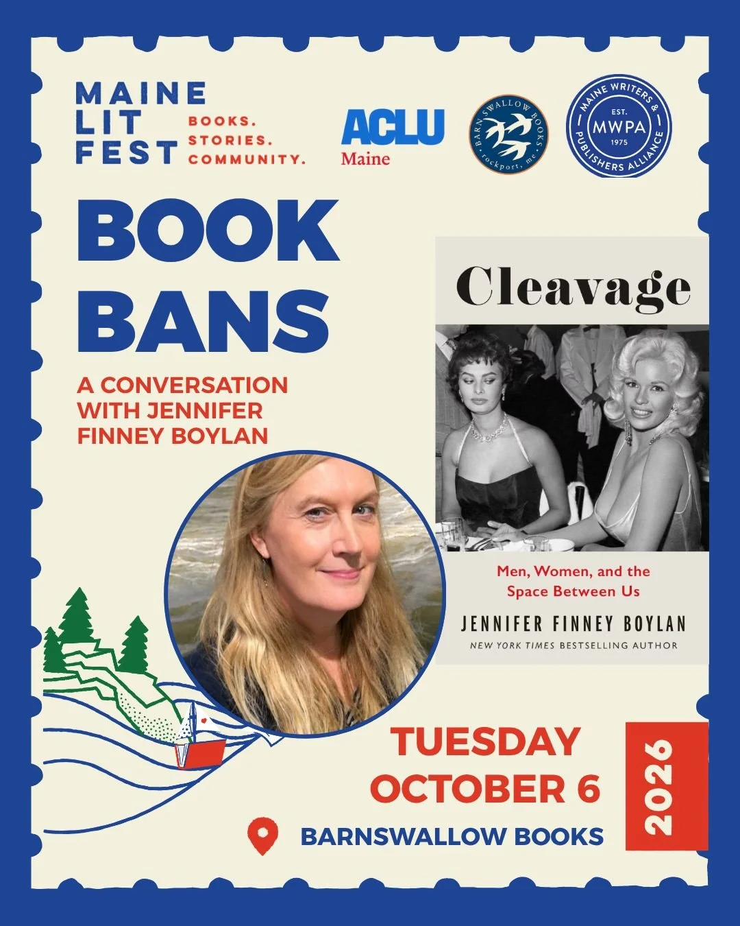 Please join Barnswallow Books, the MWPA, and the ACLU of Maine for a conversation during Banned Books Week about the importance of free speech in writing and publishing. Bestselling and award-winning writer Jennifer Finney Boylan will be in conversat