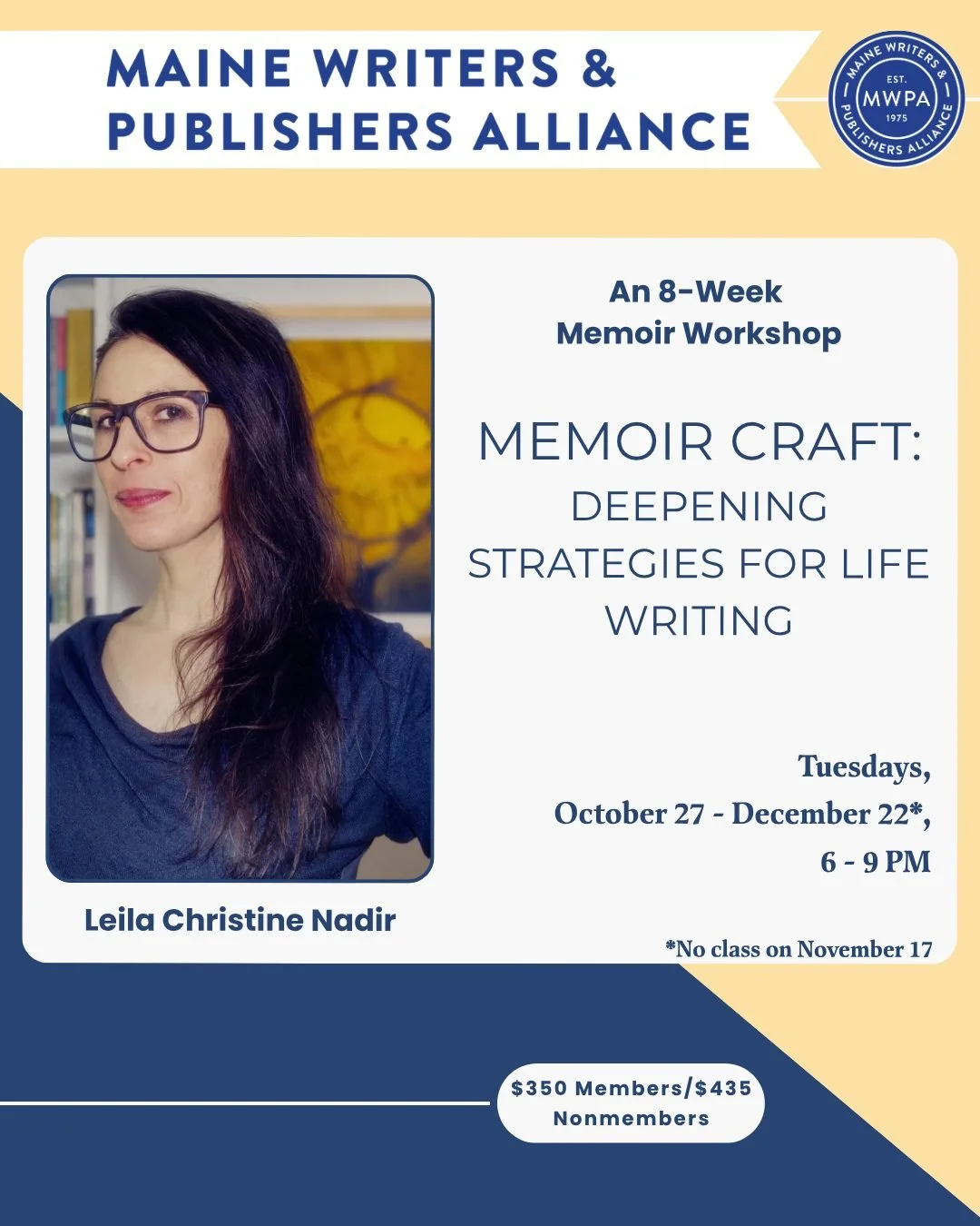 We write memoir because we are carrying an intense experience or memory that won&rsquo;t allow itself to be left in the past, remain buried in the unconscious, or be turned into fiction. In this workshop, you will gain tips and strategies for how to 
