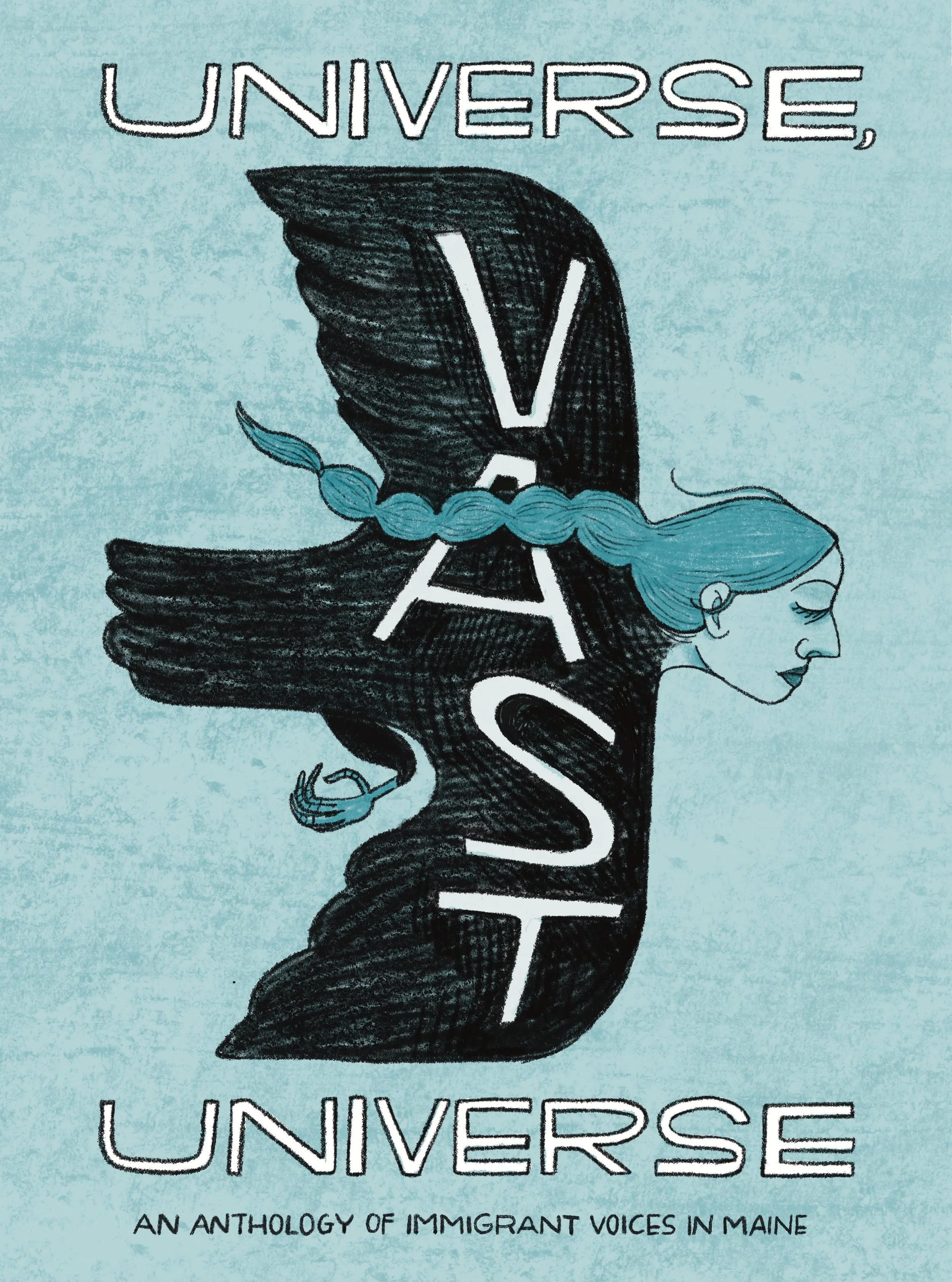 COVER REVEAL and LAUNCH DATE...We can't wait to share UNIVERSE, VAST UNIVERSE: An Anthology of Immigrant Voices in Maine edited by @maine.oddsandends and published by @pinkeraserpress. Here is a first glimpse of the cover, designed by @ramaduwaji. An