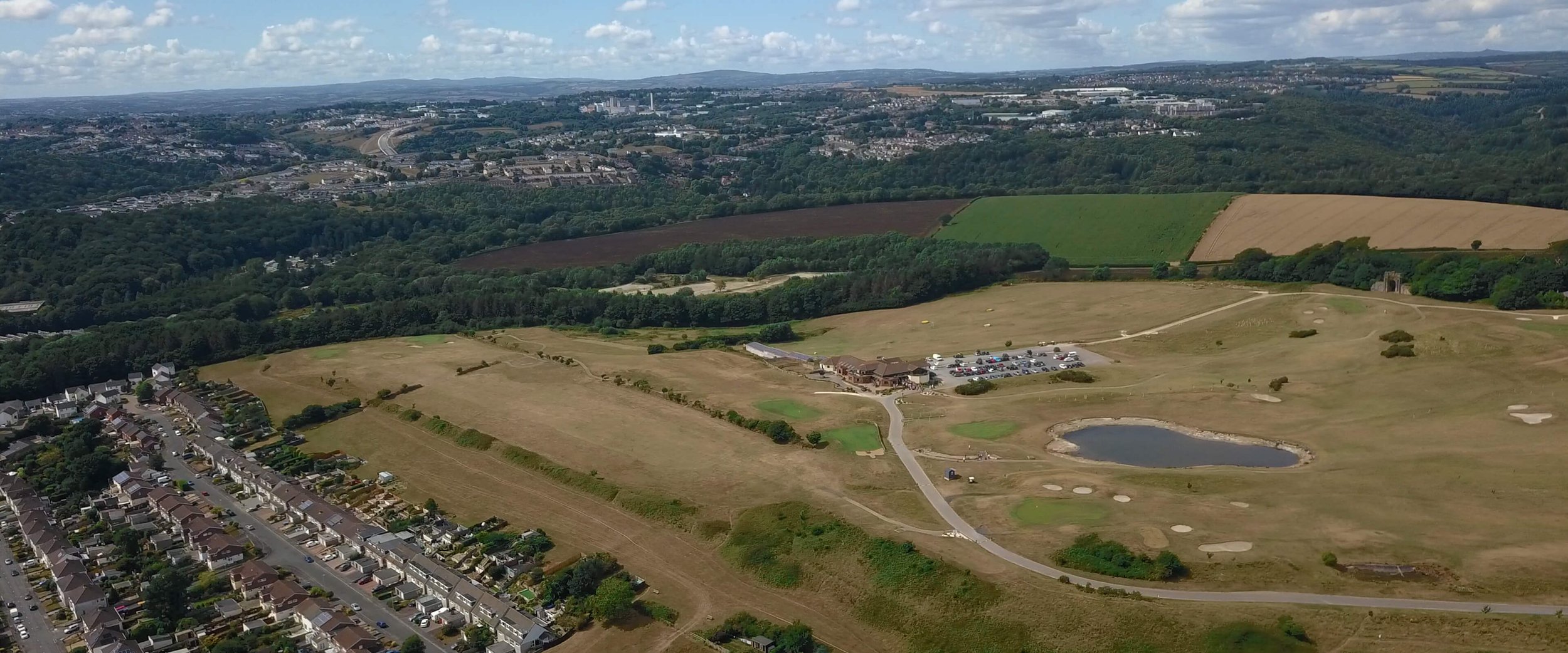 Aerial drone shot of Boringdon Golf Club and the surrounding plymouth landscape