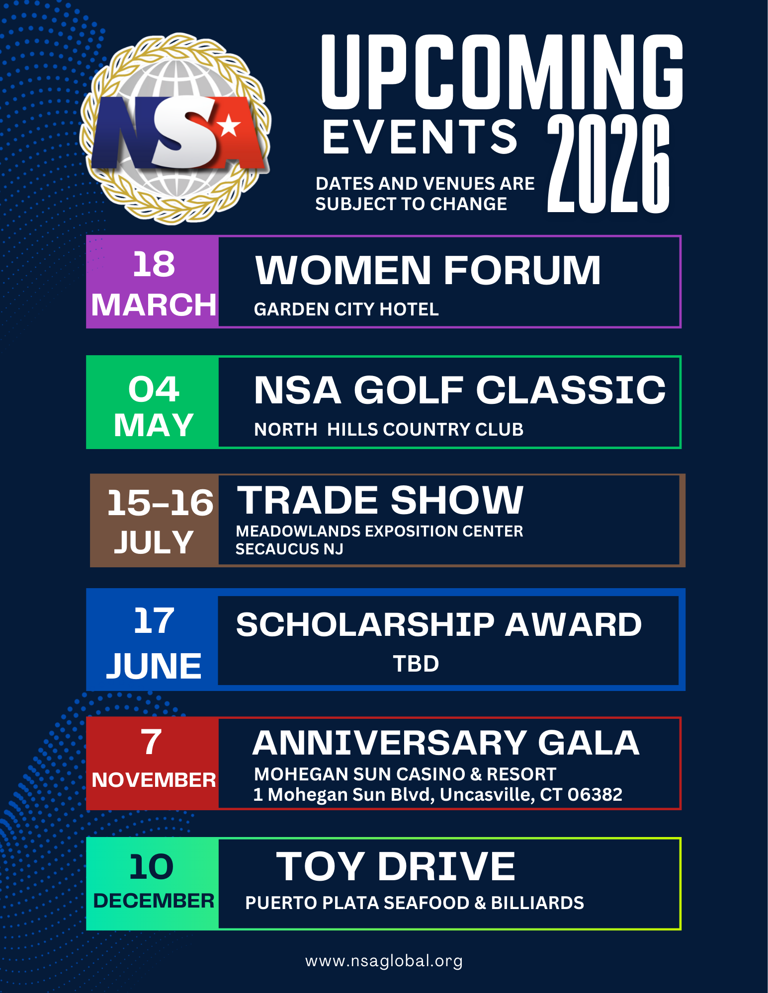 NATIONAL SUPERMARKET ASSOCIATION CALENDAR OF EVENTS 2026