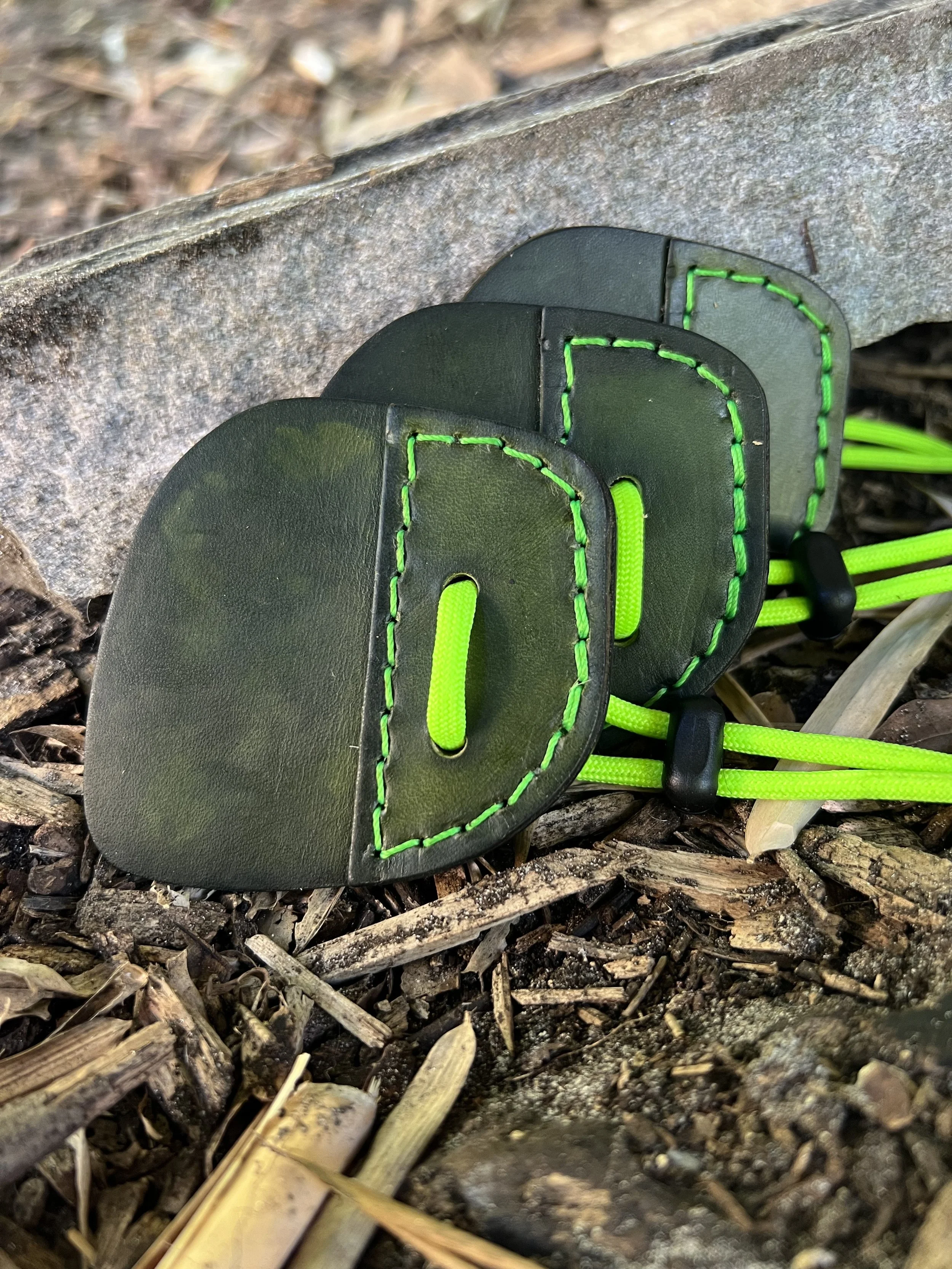 Leather Archery Shooting Tab- Neon and Hunter Green
