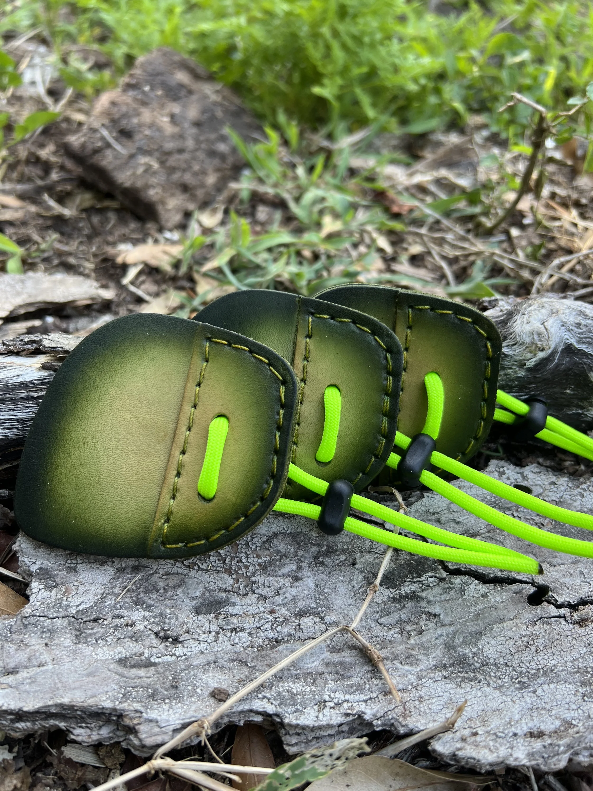 Leather Archery Shooting Tab- Neon and Hunter Green