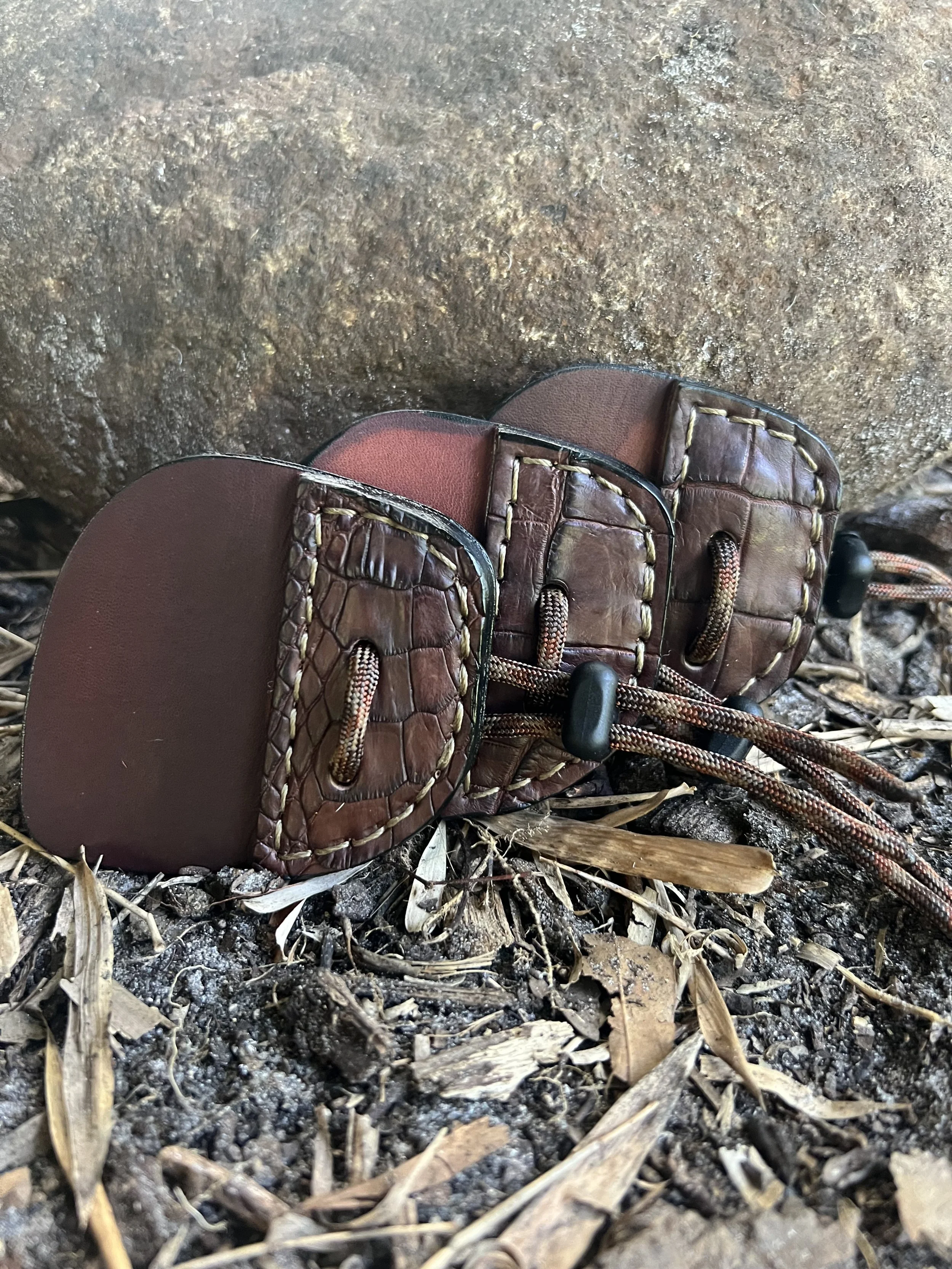Alligator and Leather Archery Shooting Tab- Walnut Brown