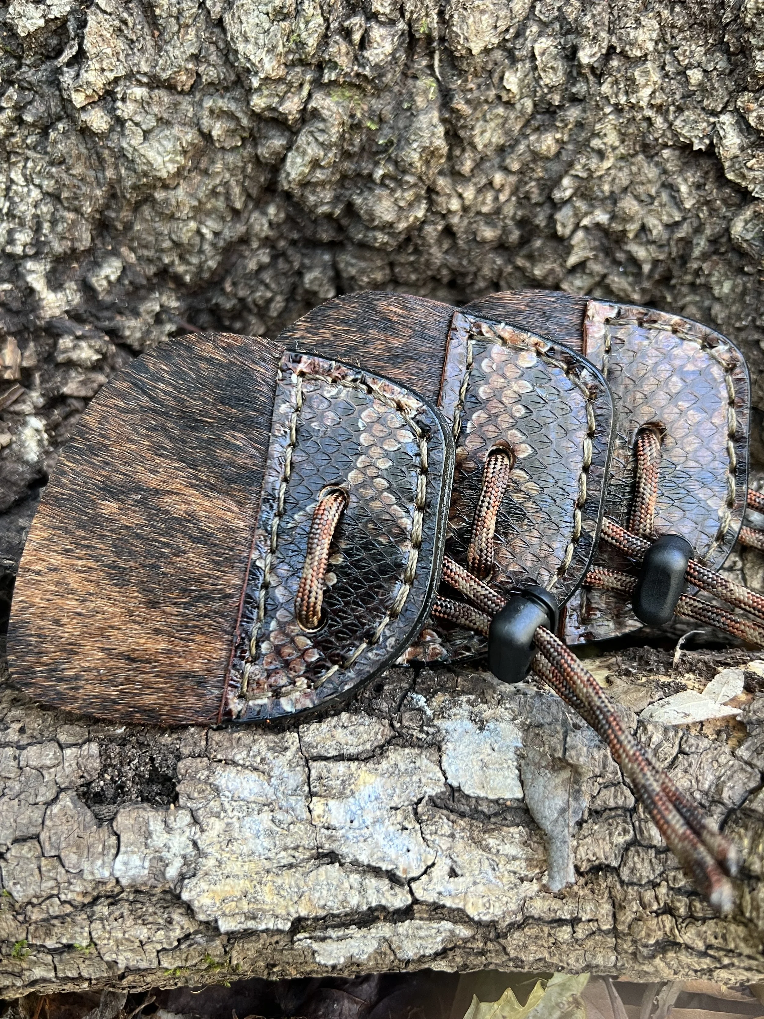 Calf Hair and Snake Skin Archery Shooting Tab- Walnut Water Moccasin