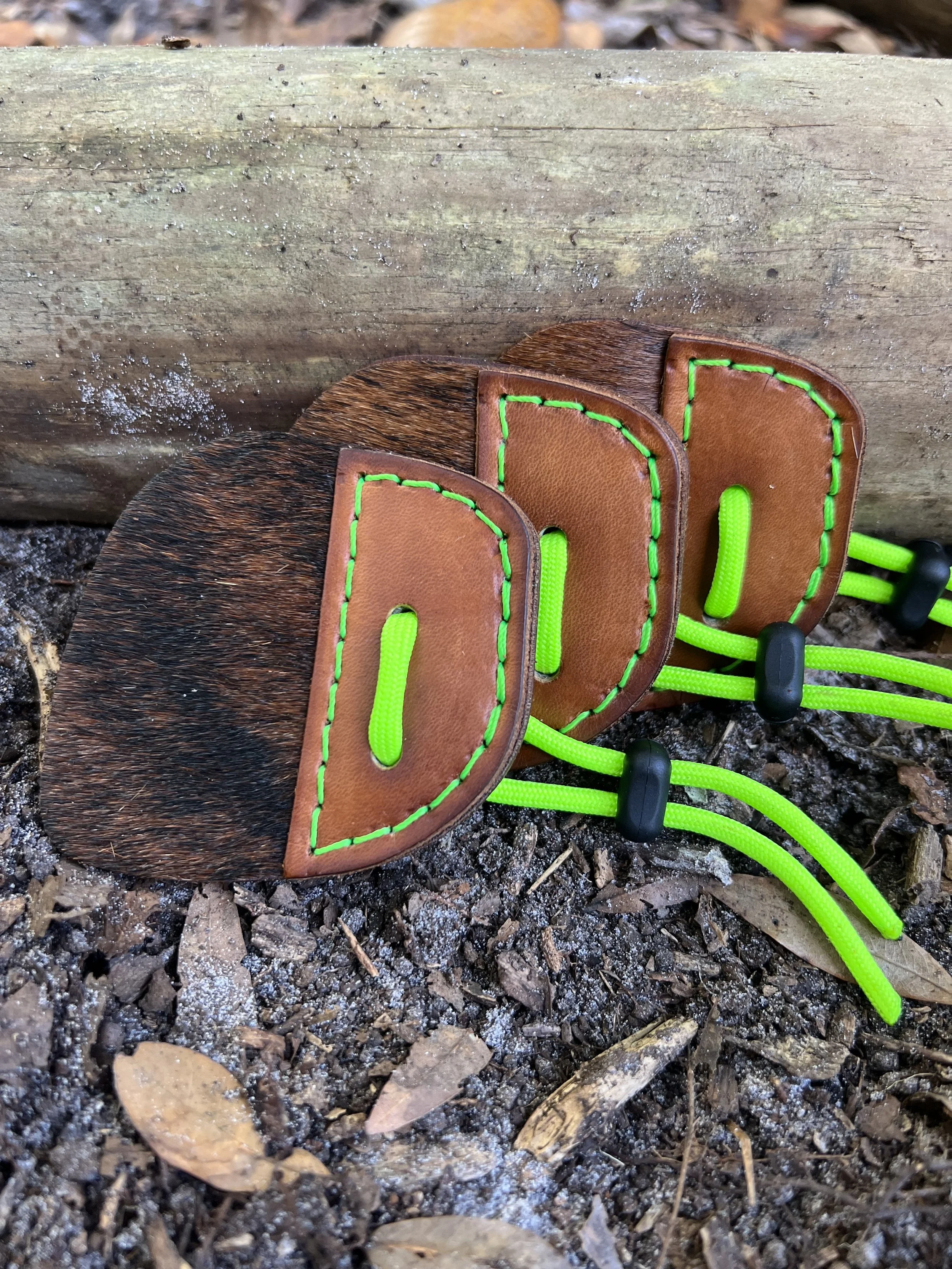 Calf Hair Archery Shooting Tab- Walnut Brown and Neon Green