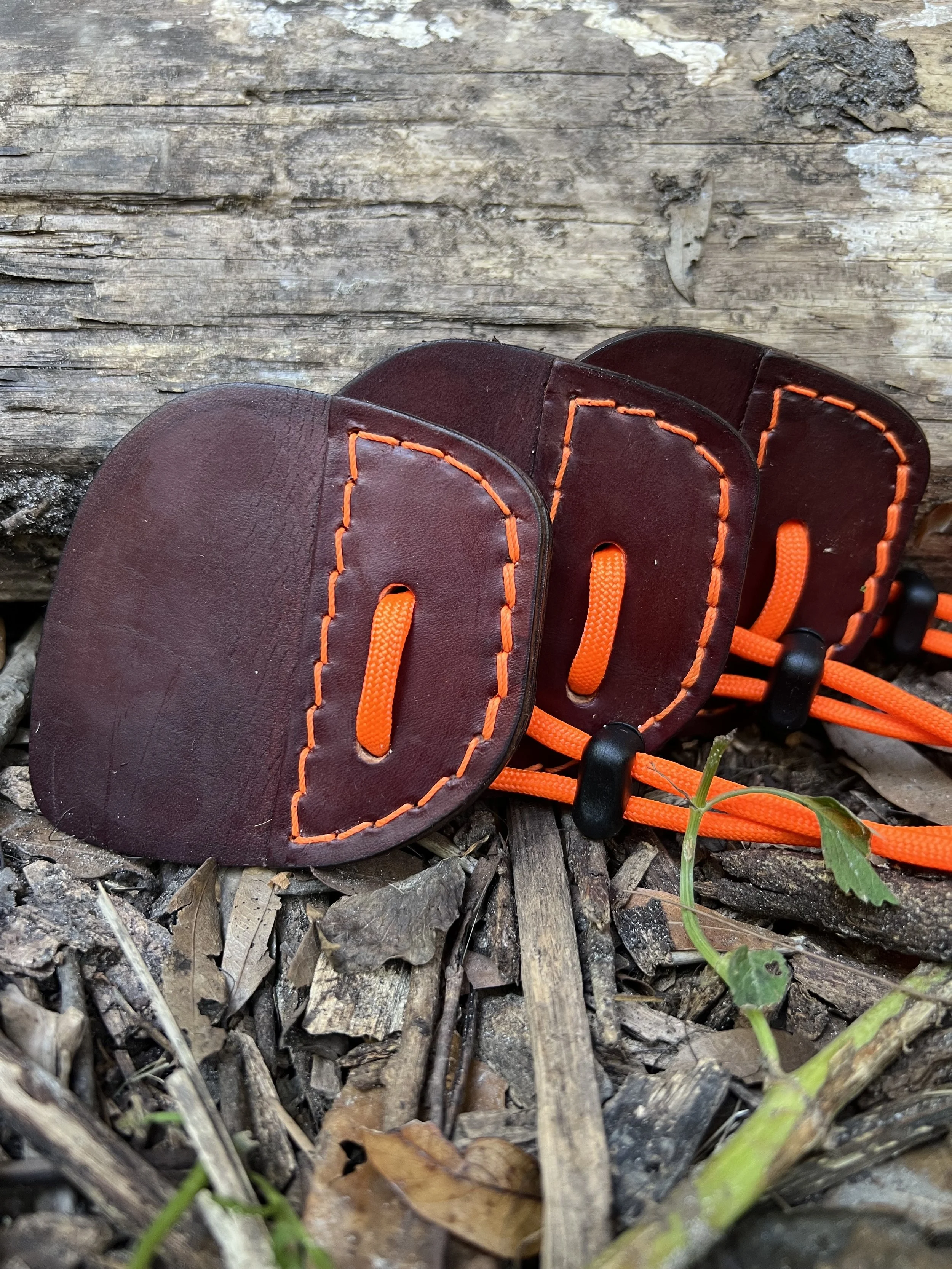 Leather Archery Shooting Tab- Walnut Brown and Hunter Orange