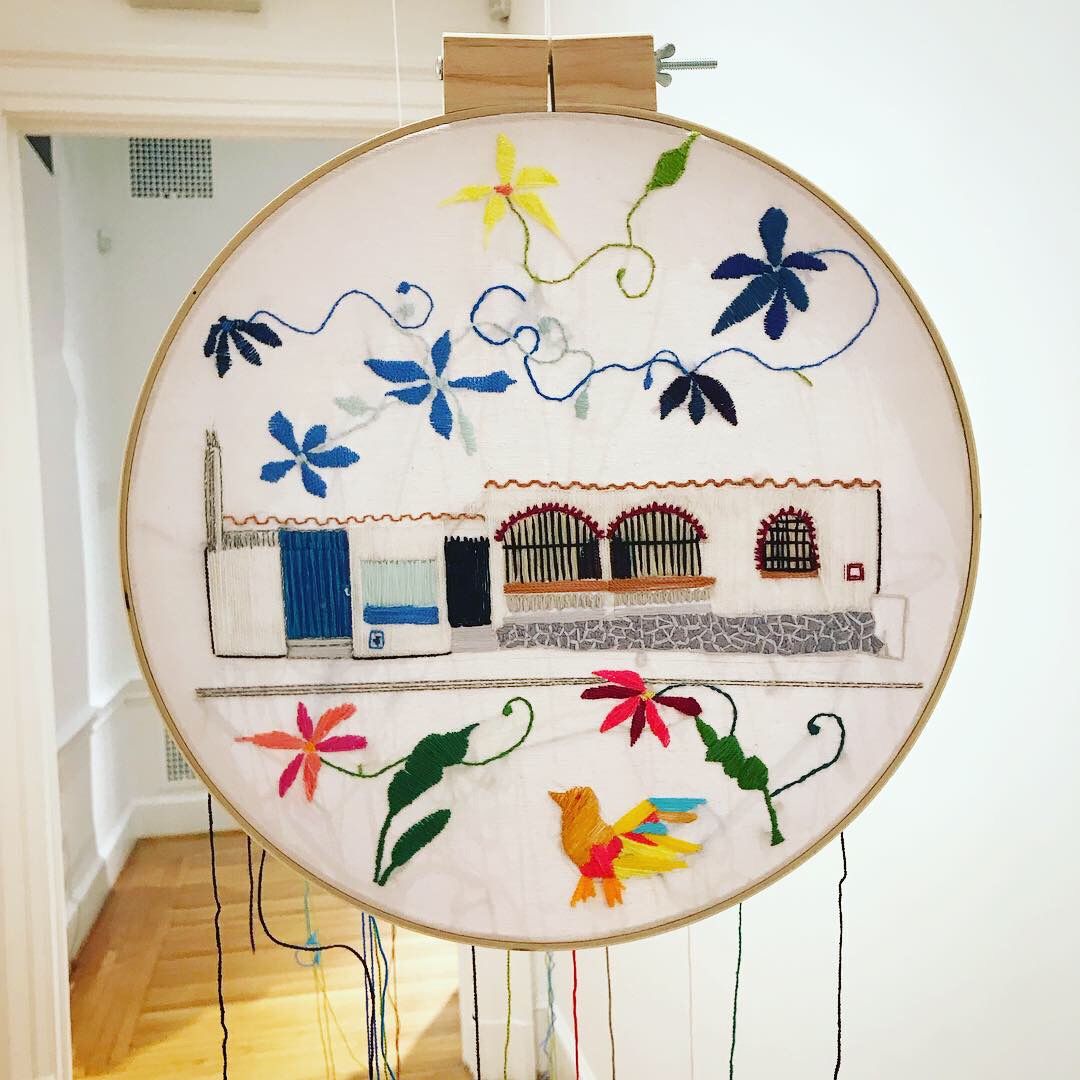  Using a style of embroidery common in Mexican handicrafts, I created this image of my mother-in-law’s home in Temixco, Morelos. 