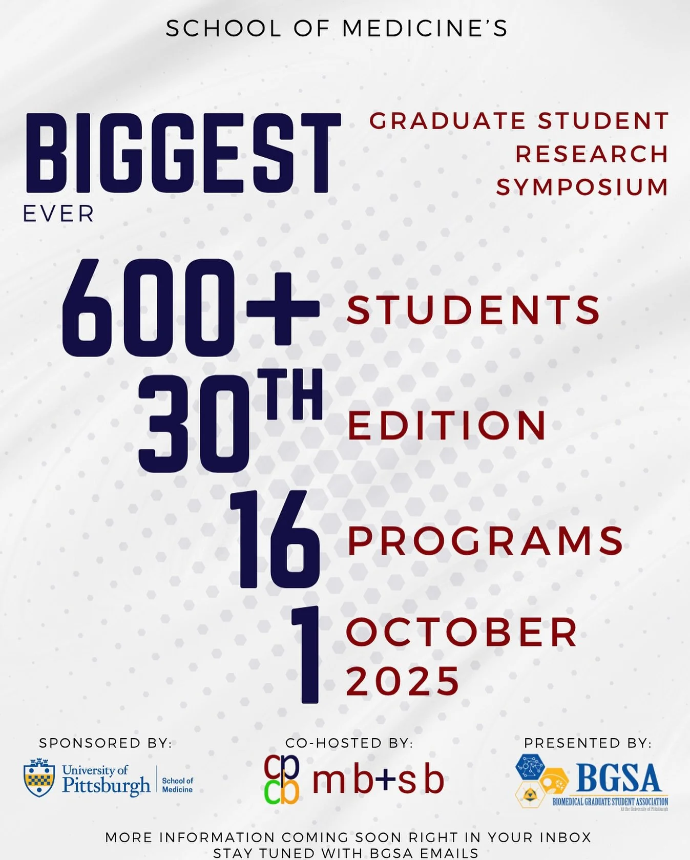 Hello SOM, Graduate Students,
On behalf of the Carnegie Mellon-University of Pittsburgh PhD Program in Computational Biology (CPCB) and the Molecular Biophysics and Structural Biology (MBSB) Graduate Program, we cordially invite y