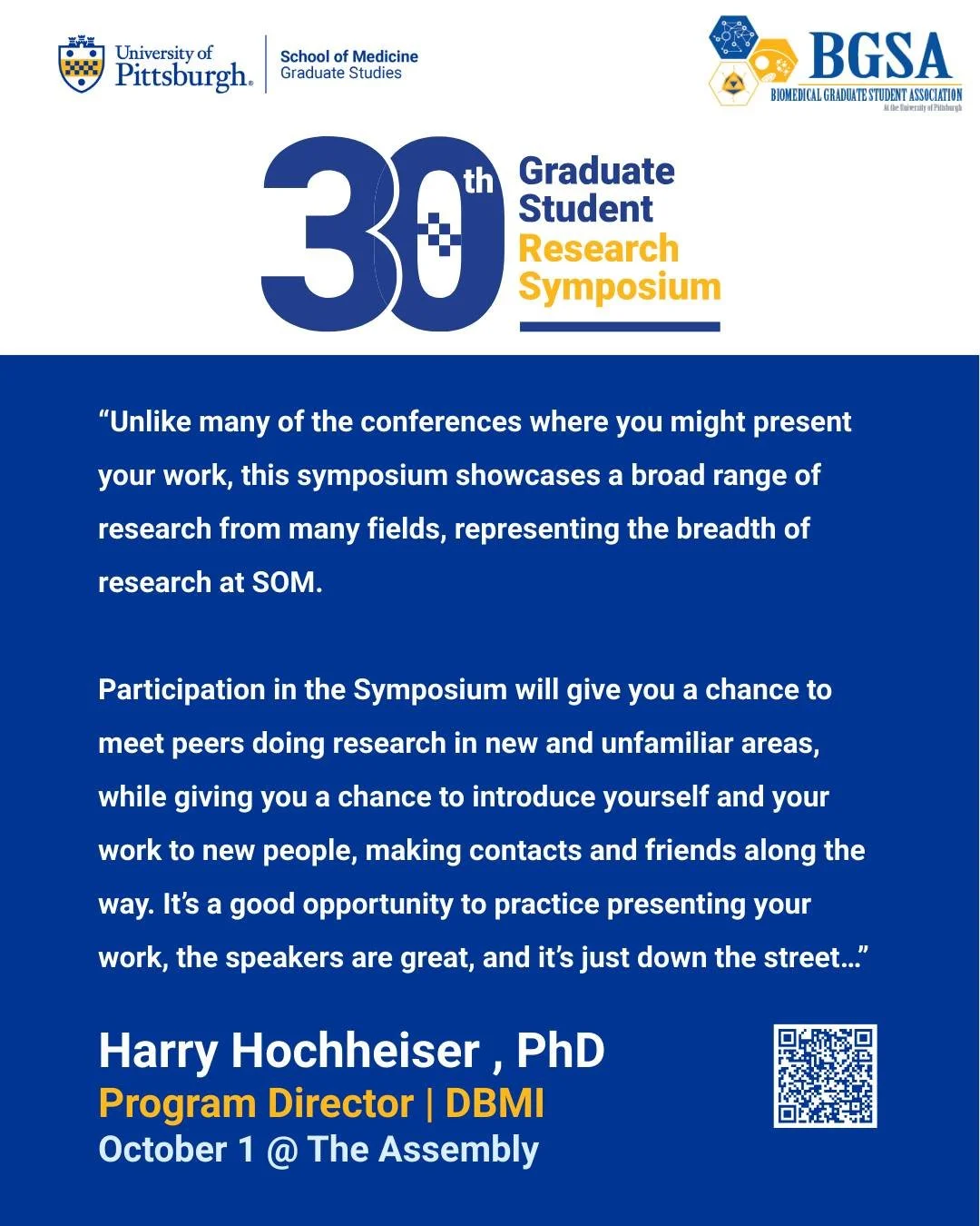 🎉 Only 7 days left until the 30th GSRS! 🎉
Get ready for Pitt’s biggest student-led research showcase. Hear a special message from our directors and join us in celebrating a milestone of discovery, collaboration, and innovation.
#GSRS30 #PittM