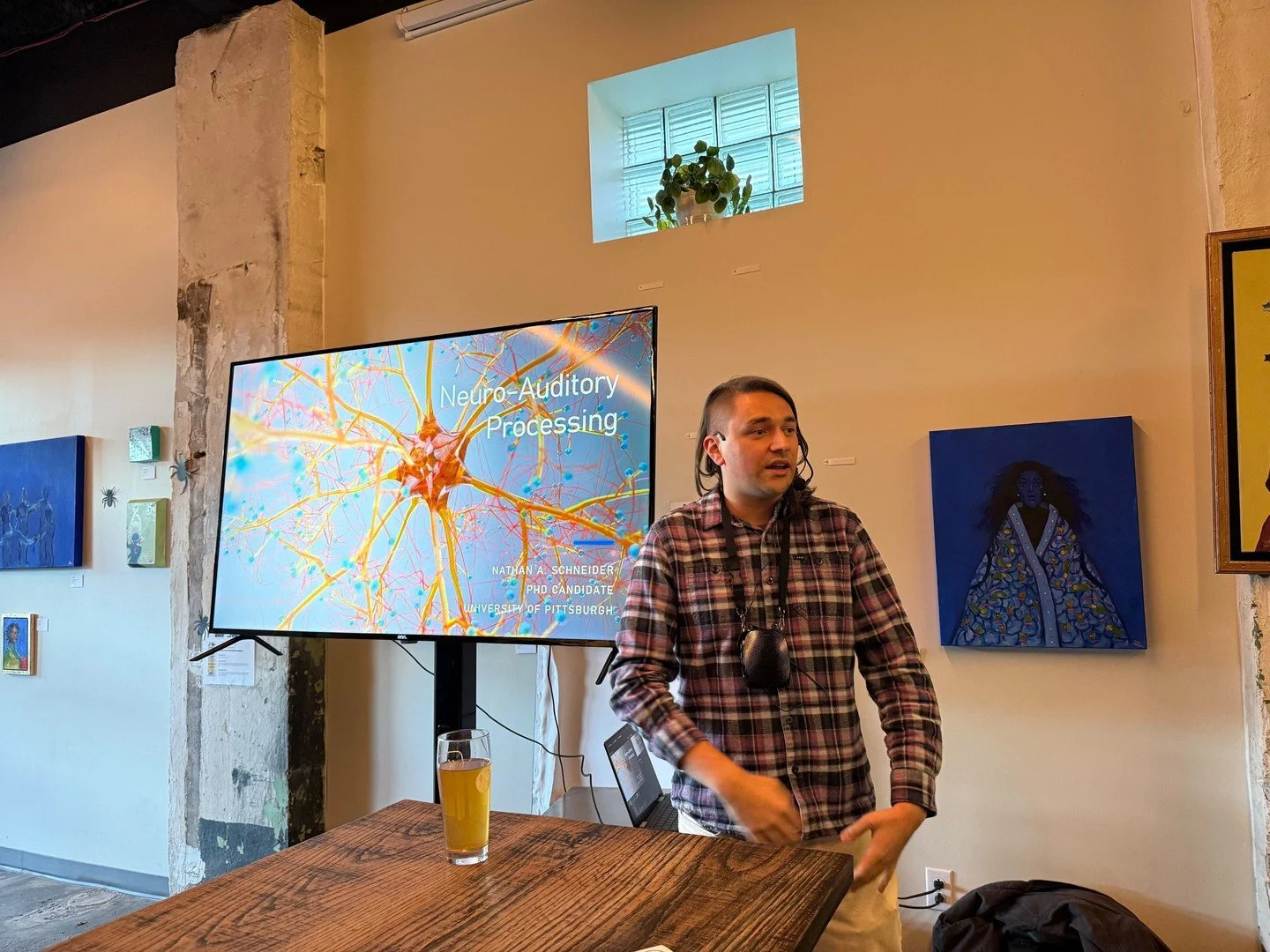 Thank you Nathan Schneider for sharing about neuro-auditory processing 🎶🧠 We had a great turnout and engagement from the audience during our second Sip of Science event at @hazelgrovebeer in association with @pitt_greaterhazelwood
Our next talk on 