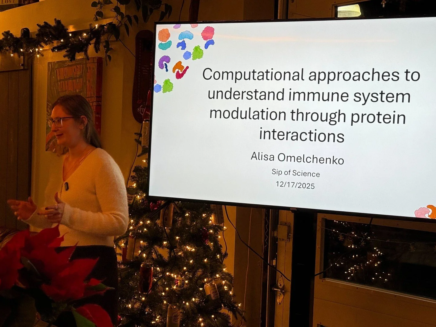 Happy New Year Everyone! I hope this year has started well for you. 
Last month, we had Alisa Omelchenko as our December Sip of Science speaker. Such an insightful presentation about predicting immune disease using computational methods! We thank her