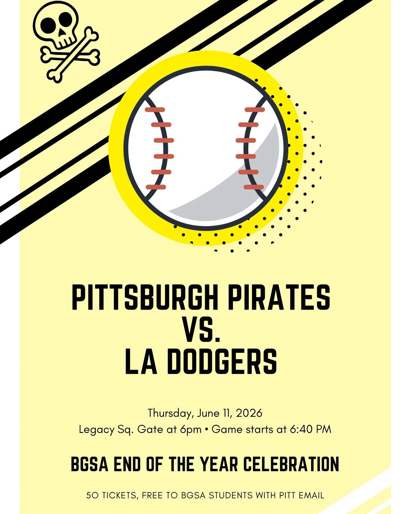 We&rsquo;re planning an end-of-the-year group outing to a Pittsburgh Pirates game on Thursday, June 11, for Dollar Dog Night and Fireworks! This will be the Pittsburgh Pirates vs. the LA Dodgers game at 6:40 PM.

🎟️ We will purchase tickets for the 