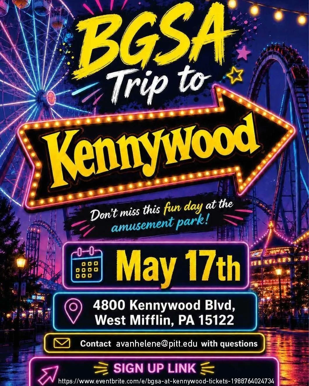 The First Year Ambassador is hosting a trip to Kennywood on May 17th (this Sunday). We already have so many of our first-year students sign up. There are 11 discounted tickets left. If you are interested in getting them, DM us!