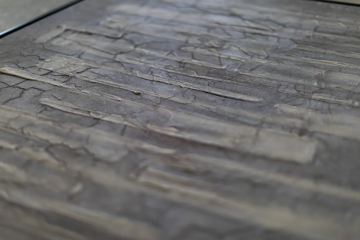 Beautiful texture on Morel Dash I. The layered compound gives this piece natural movement through its cracked layers and varied tones changing throughout.