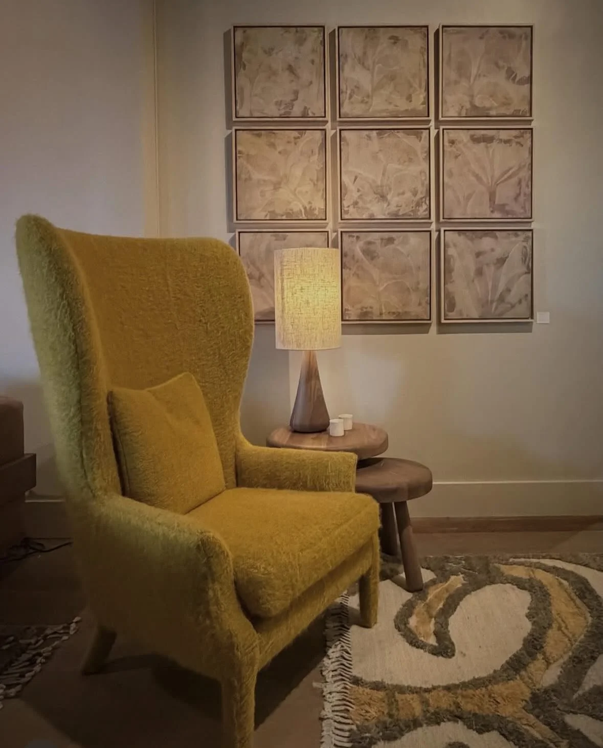Dawn Sweitzer&rsquo;s work is currently on display inside the beautiful @verellenfurniture showroom in Dallas. We love how the art looks in compliment with the thoughtful design, natural textures and incredible craftsmanship of all of the Verellen pi