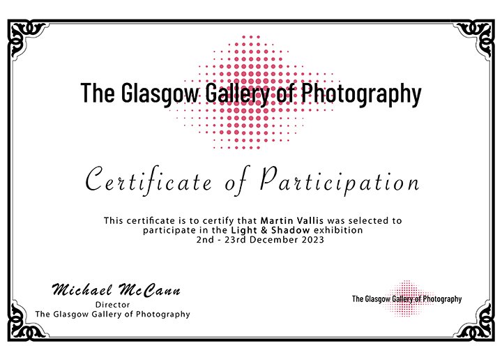 Certificate of Participation The Glasgow Gallery of Photography