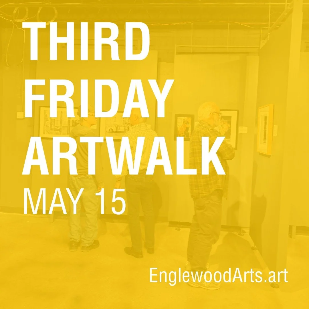 Image of art gallery during art exhibit opening with a yellow overlay 