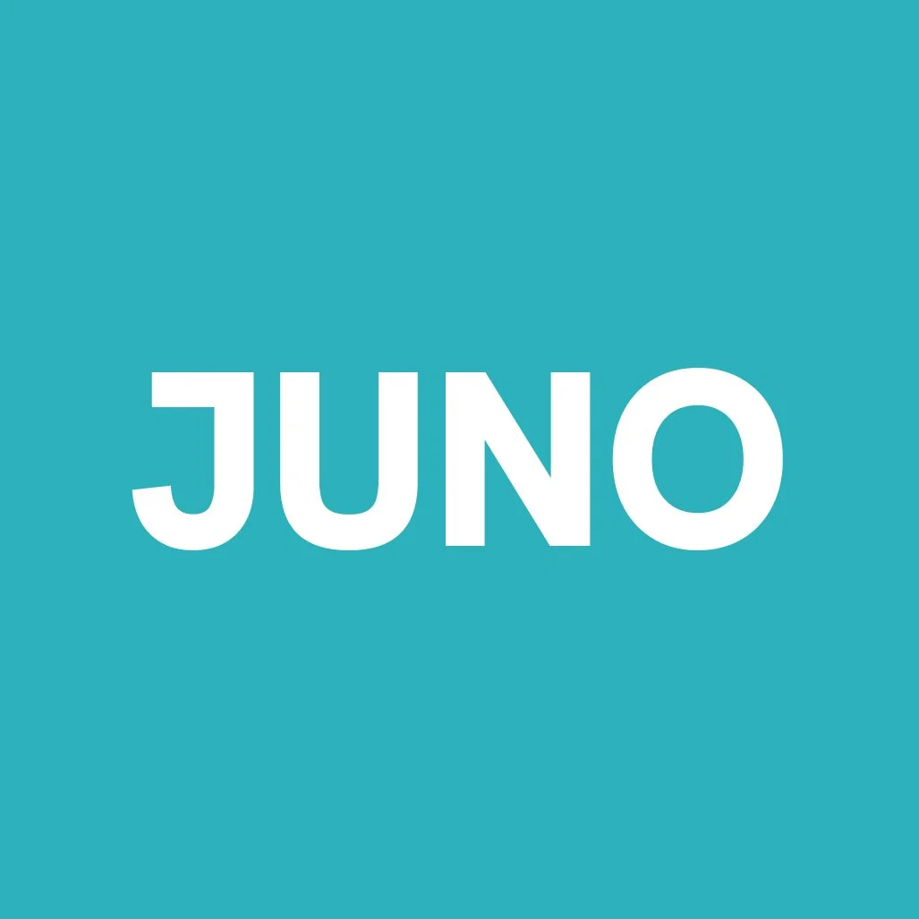 Blue background with the word 'JUNO' written in white capital letters.