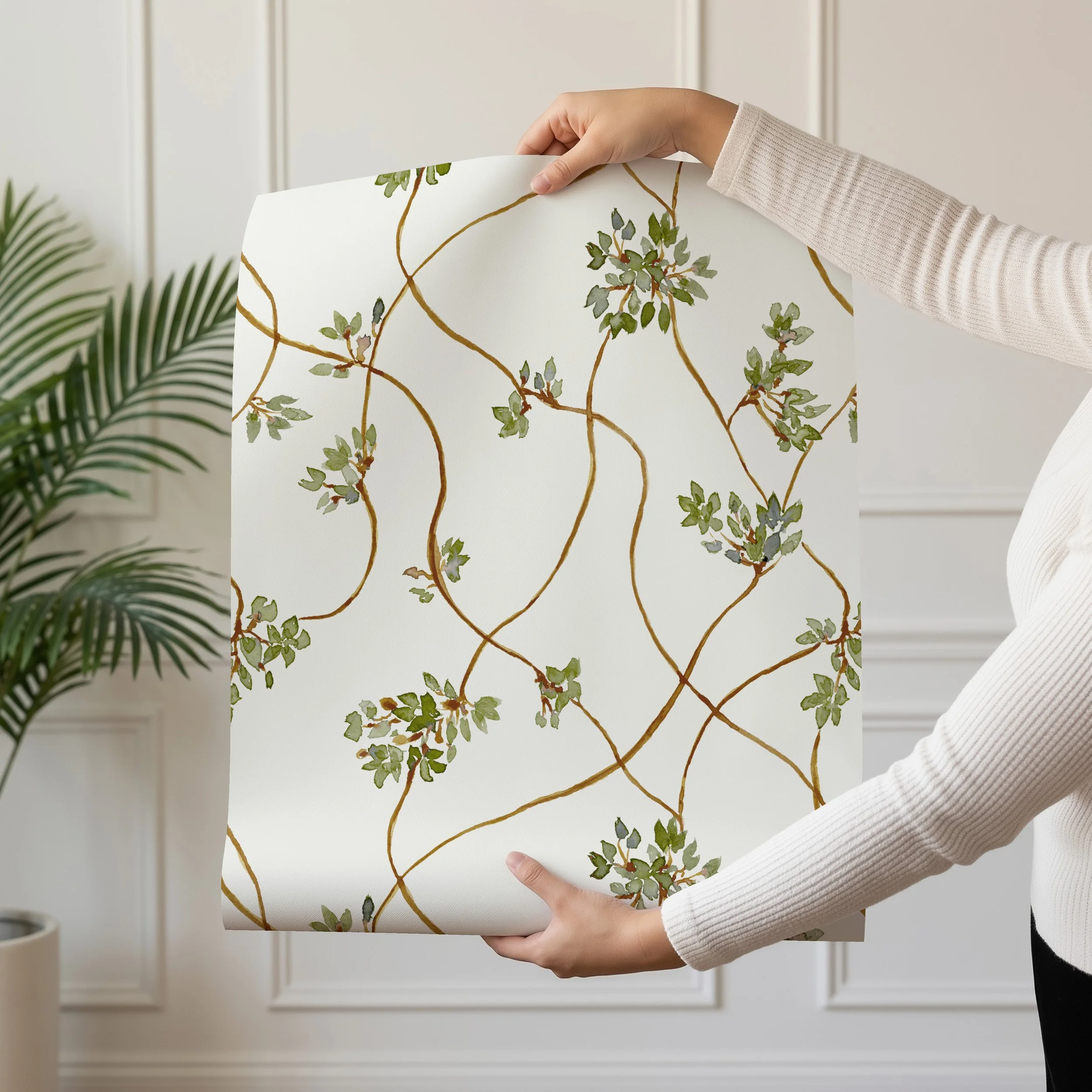 wallpaper sample of my watercolor Lullaby Vine pattern