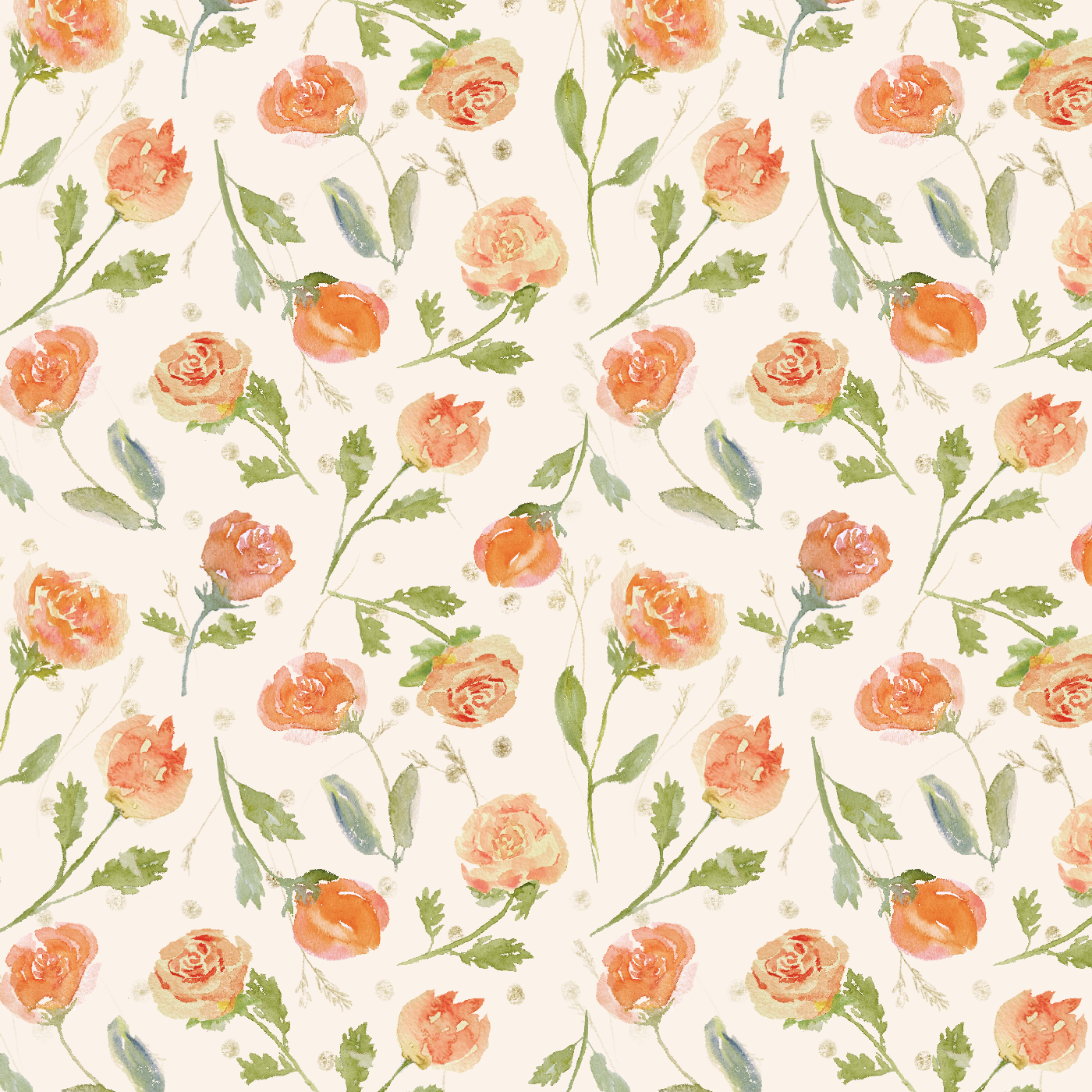 Janet_Hild.watercolor pattern.Little Roses in Apricot
