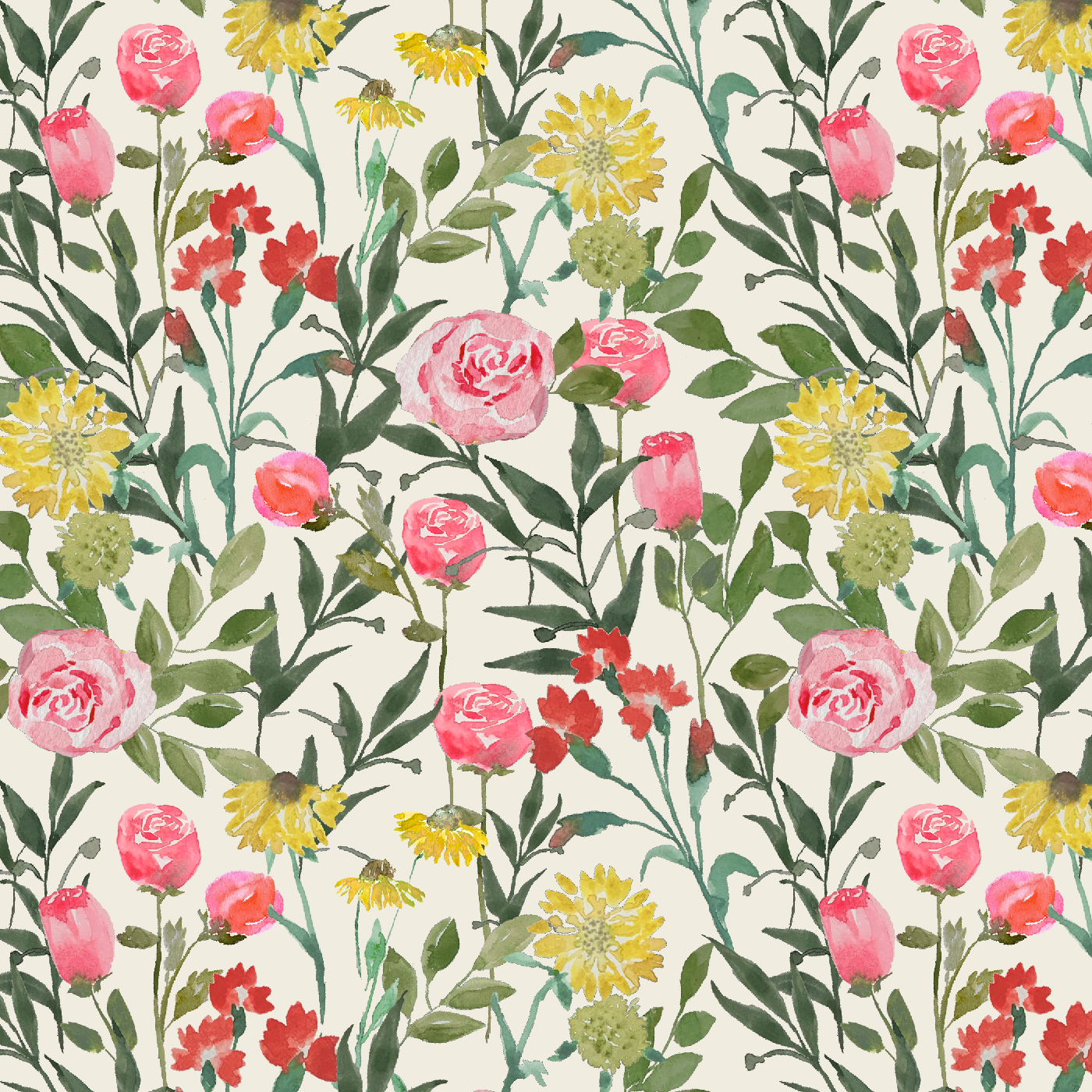 Janet_Hild.watercolor pattern.Roses+Blooms on cream