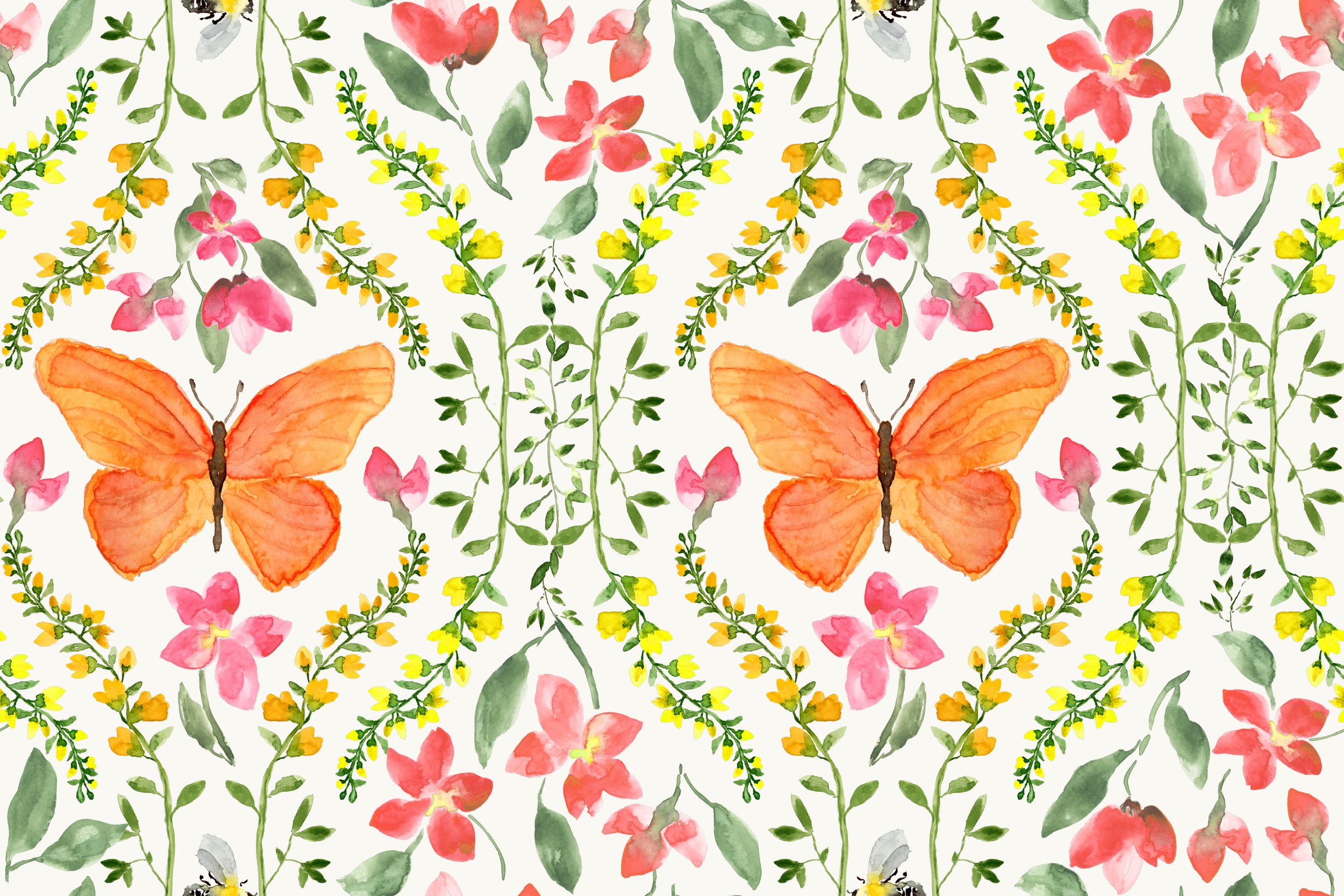 Janet_Hild.watercolor pattern.Butterfly Trellis