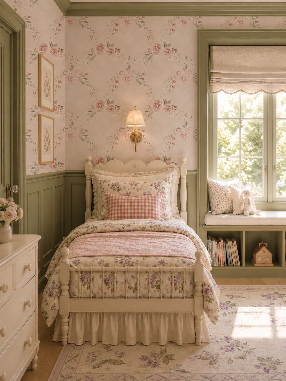 watercolor rose garland pattern for a sweet girls room