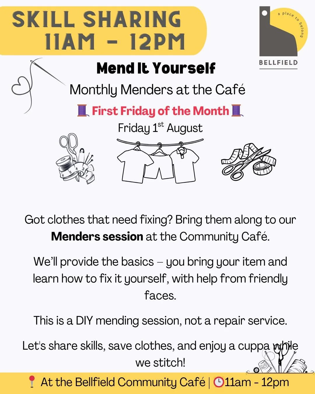 🧵✨ Mend It Yourself: Monthly Menders at the Caf&eacute; &ndash; Next Session! ✨🧵

Our Menders session have been a real success &ndash; from sleeve shortening to blouse refitting, hems to straps, a fantastic mix of mending got done and skills were s