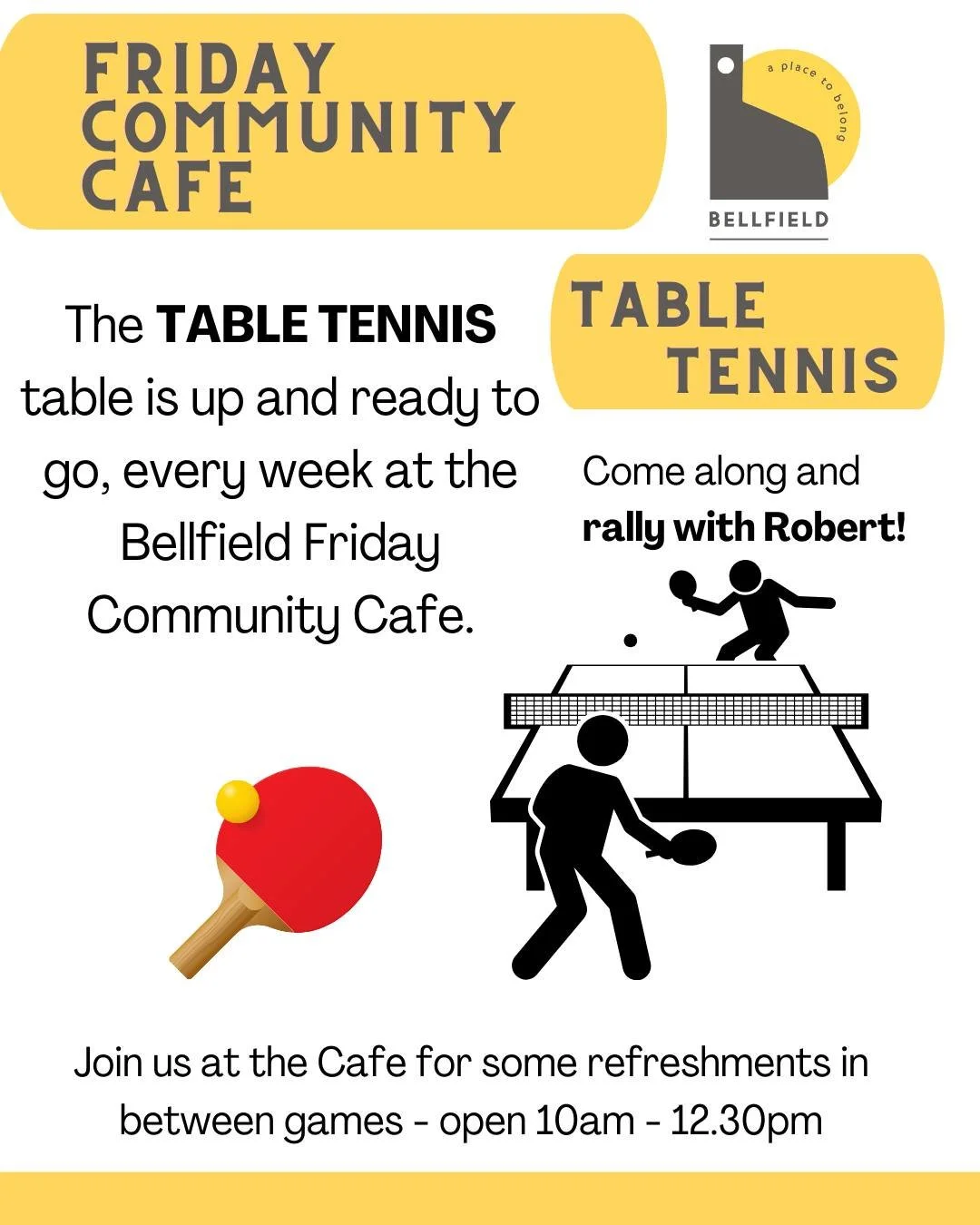🌟 Bellfield Community Caf&eacute; 🌟
📍 Bellfield
🗓️ Friday mornings | ⏰ 10am &ndash; 12.30pm

Pop in and join us for a friendly, relaxed start to your Friday!

🍰 Delicious homebakes
☕ Tea &amp; coffee on a pay-as-you-feel / donation basis
🙋 Volu