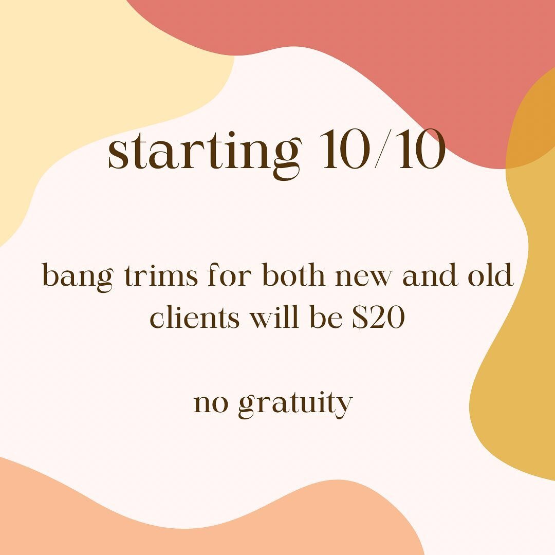 To align with our current pricing model of hourly rates and no tipping, we will begin charging for bang trims starting next week. Thank you all for your support 🤎