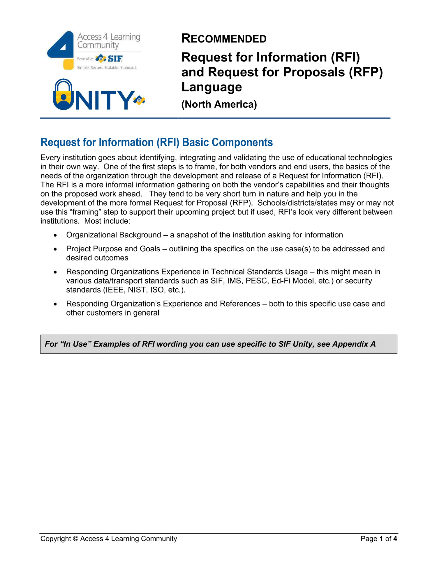 A4L Sample RFP Language — Project Unicorn