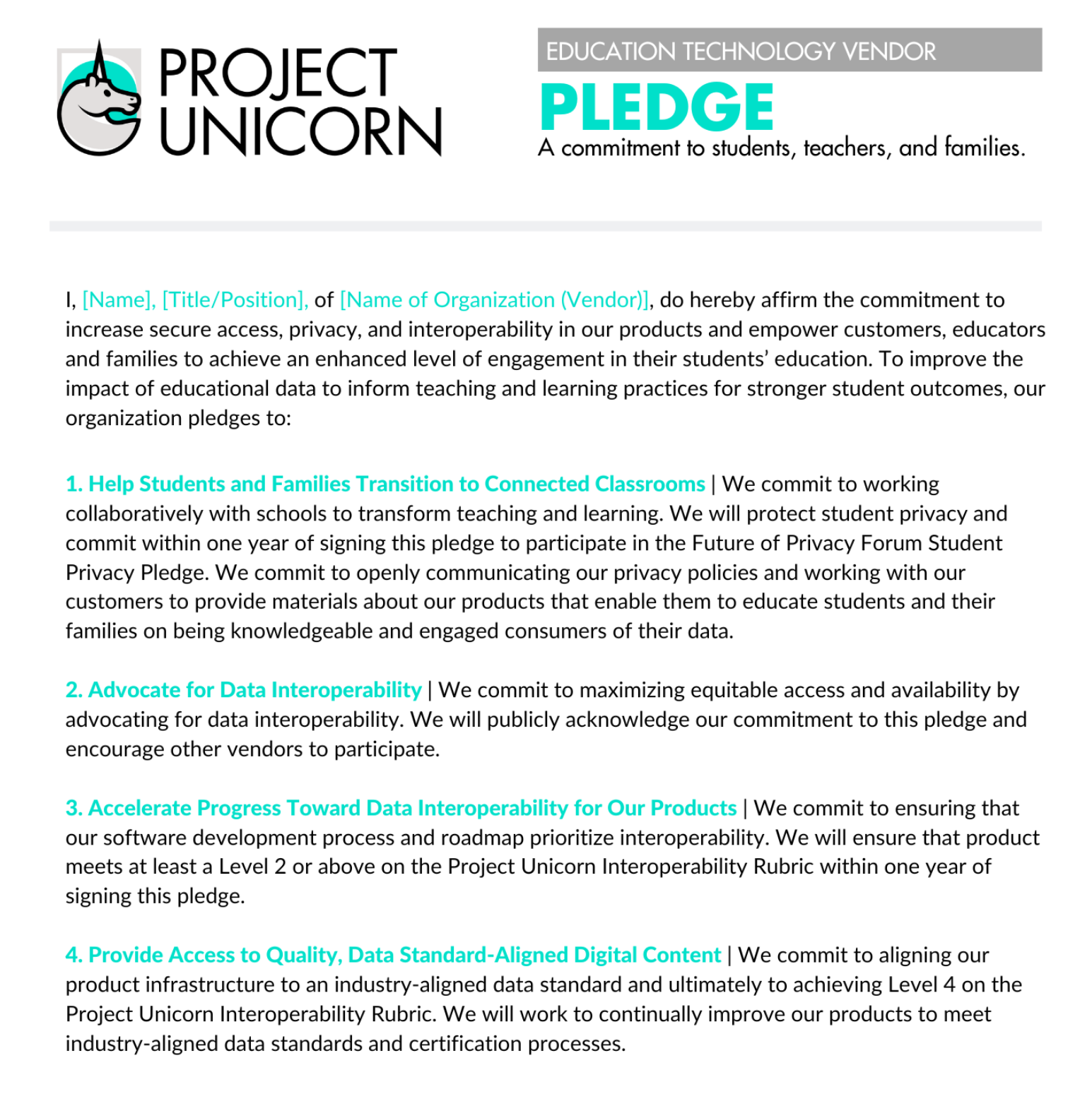 Edtech Vendor Pledge — Project Unicorn
