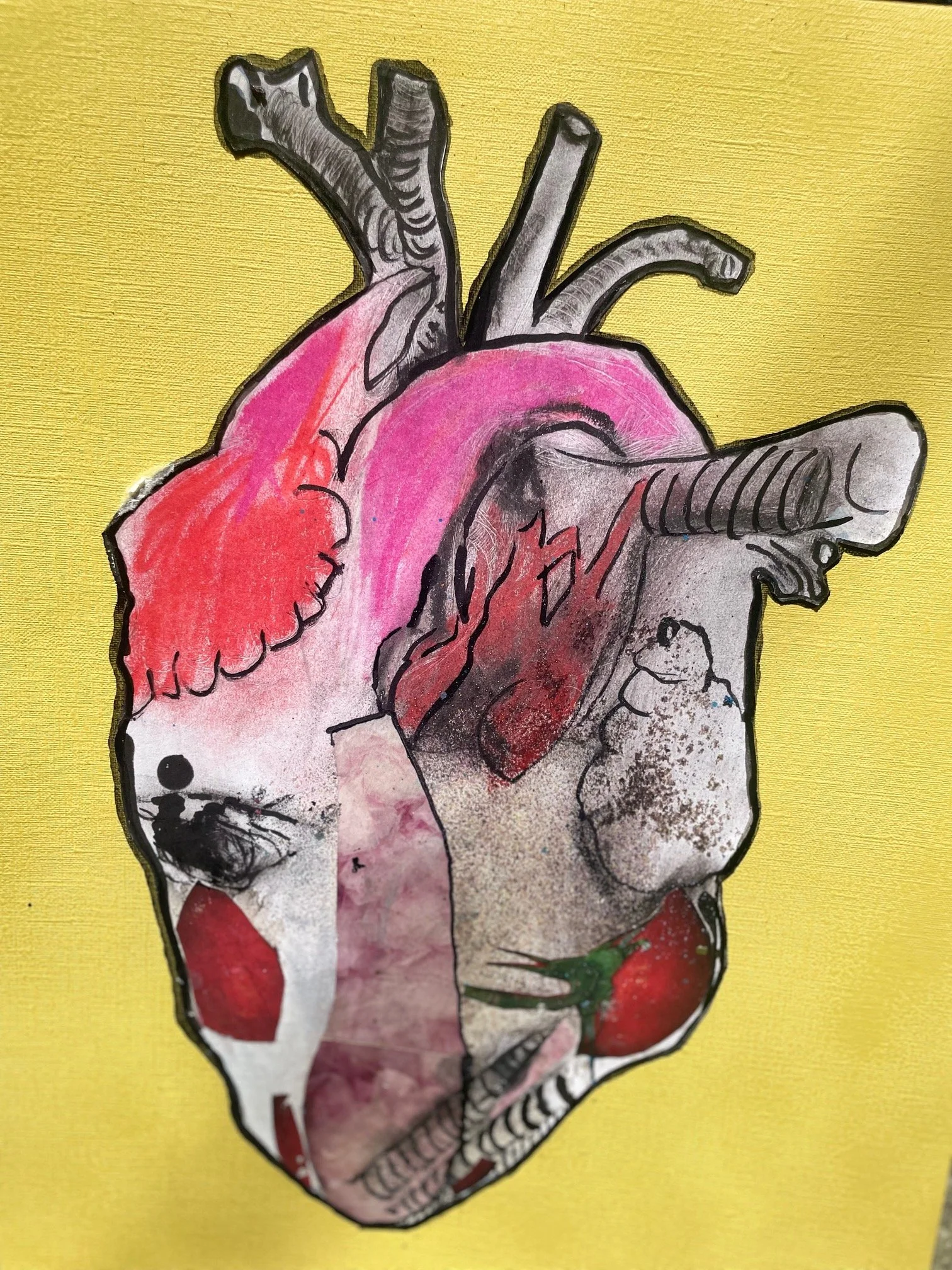 invite me into your heart (2026) 
charcoal, acrylic, oil, glitter on canvas paper 
9x12 in | 22.86x30.48 cm