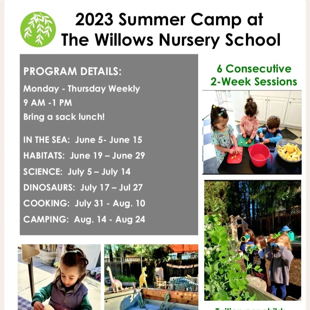 We still have a few available spots open for Summer Camp 2023 and Ay 2023/2024 send us an email at summer@thewillowsnurseryschool.org or a message in Instagram for more information.